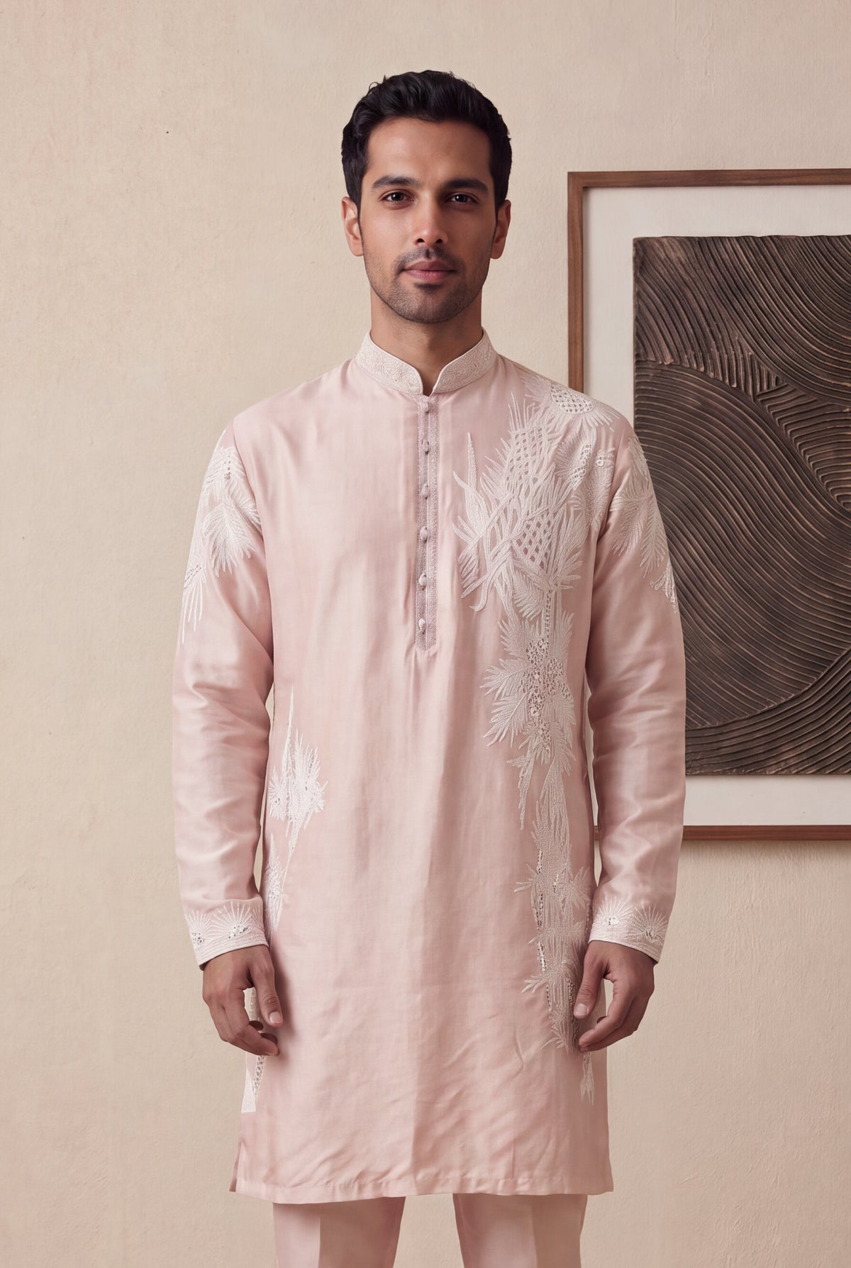 Peach Raw Silk Kurta Pant Set - Mokshaa