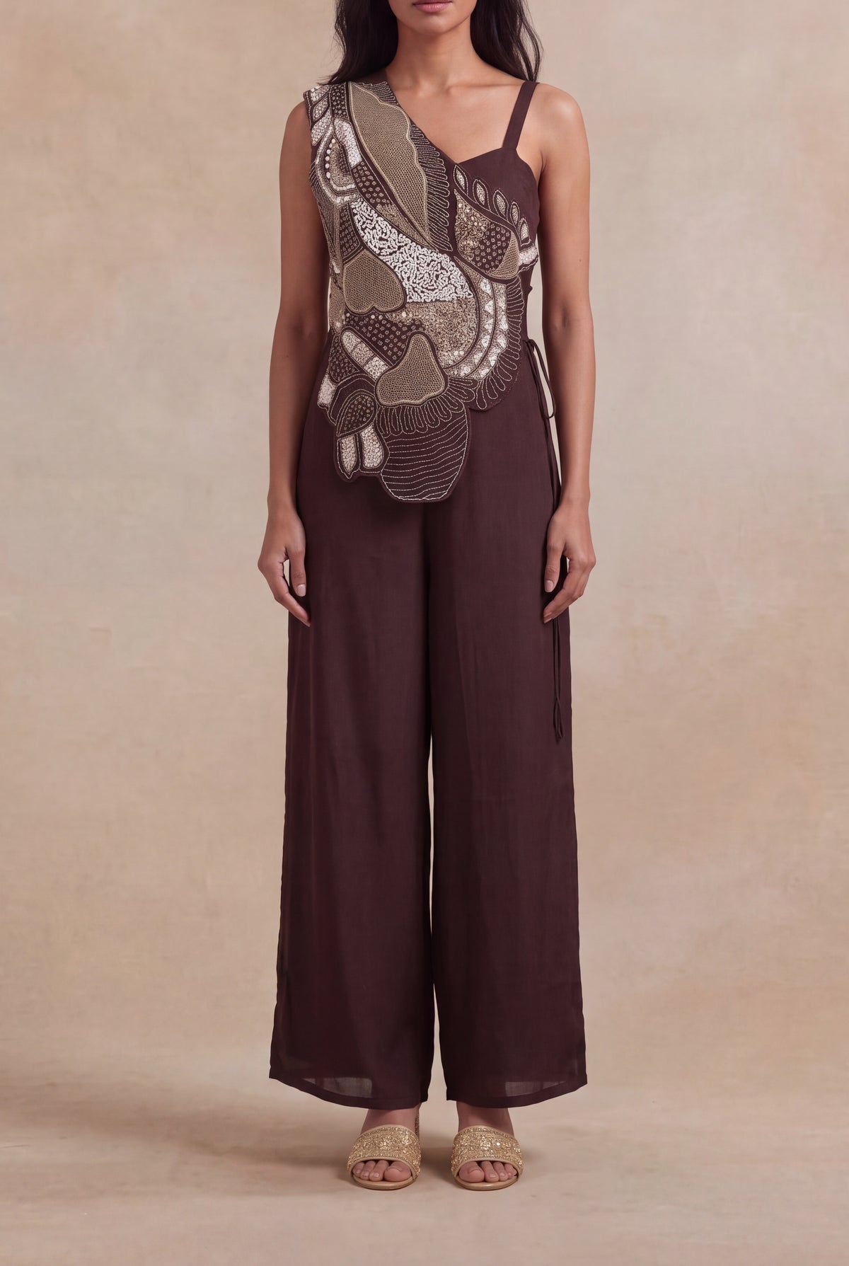 Chocolate Brown Crepe Jumpsuit - Mokshaa