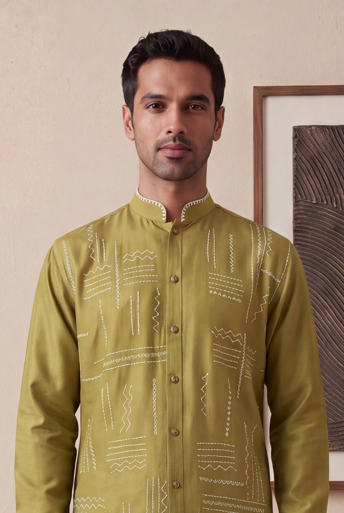 Olive Green Nysa Silk Kurta Pant Set - Mokshaa