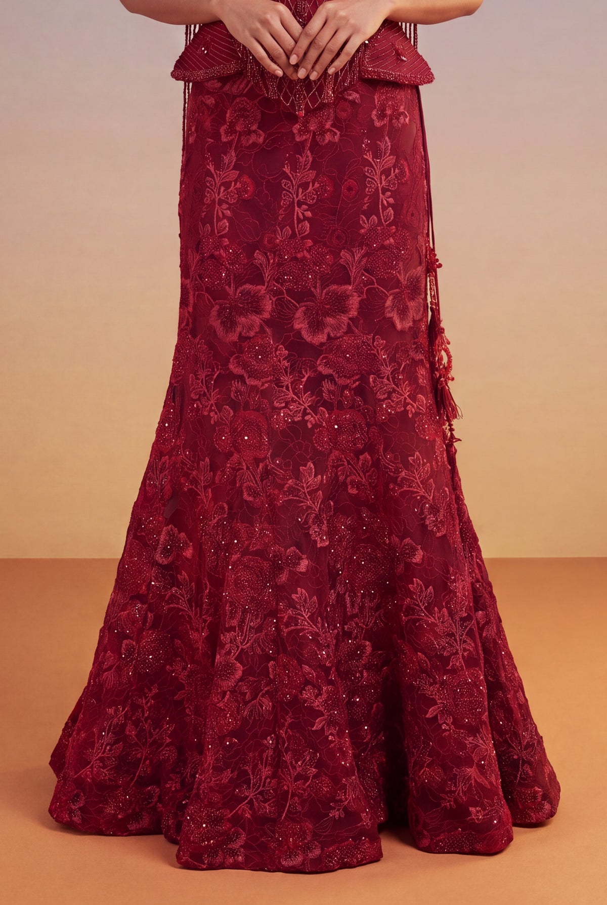 Red Indo-Western Corset Lehenga - Mokshaa