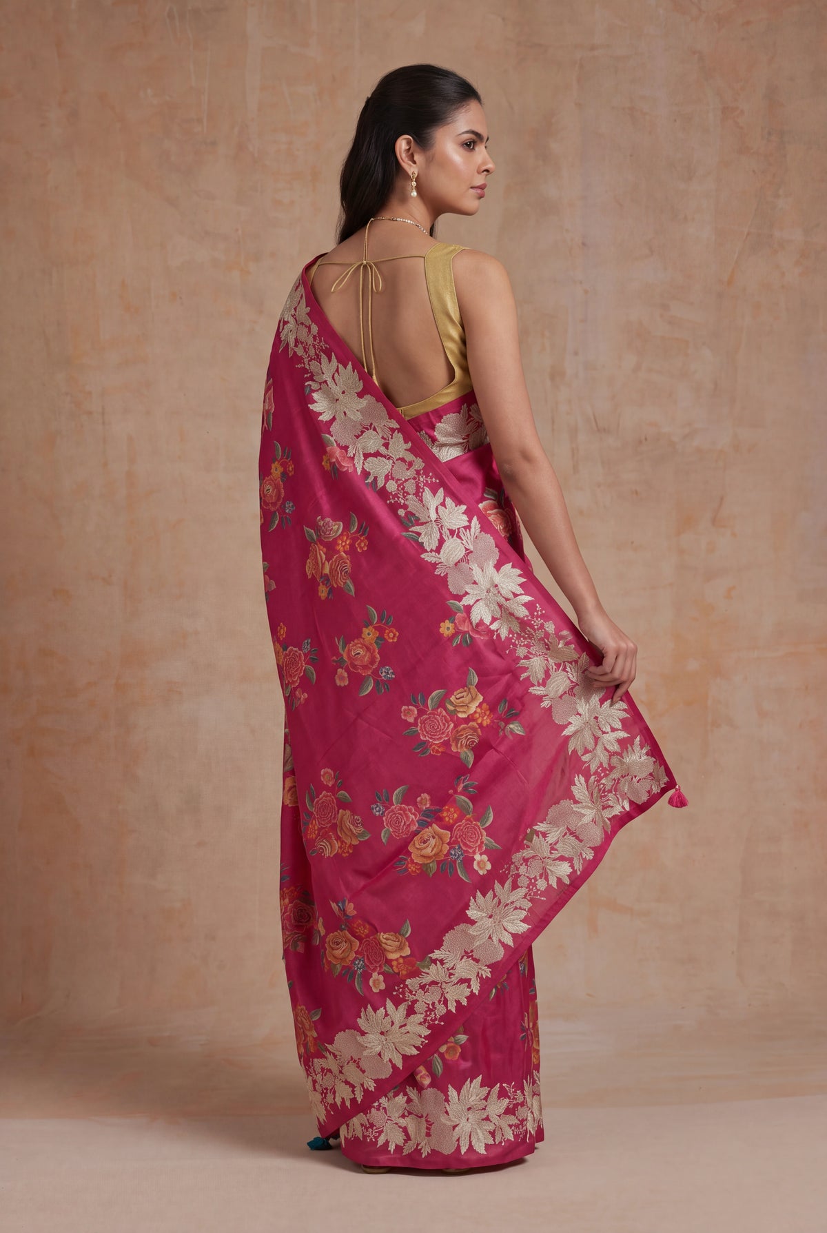 Rani Pink Tussar Silk Saree - Mokshaa