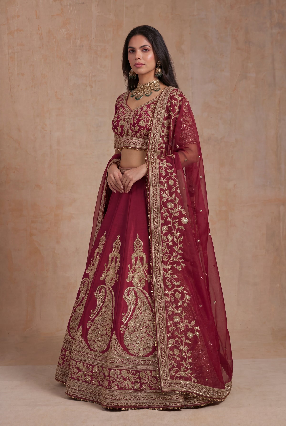 Maroon Raw Silk Lehenga - Mokshaa