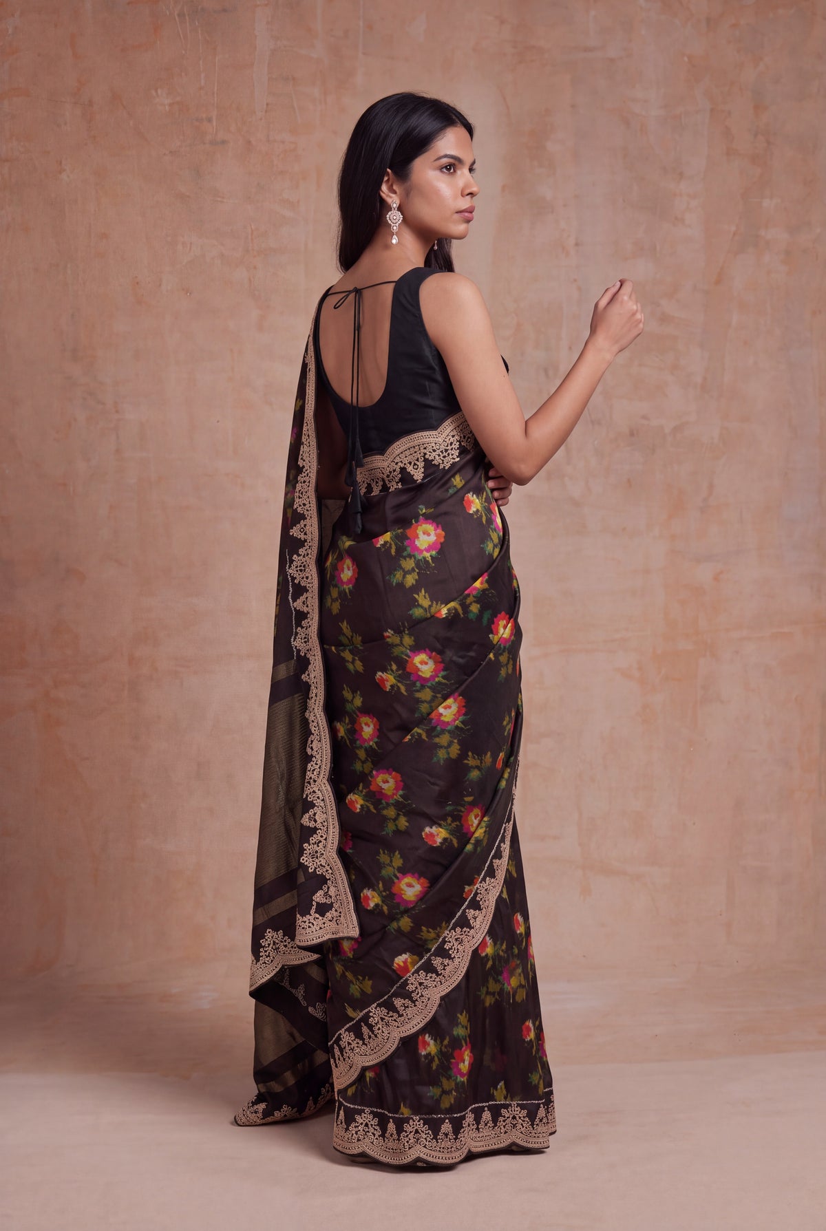 Dark Brown Twill Patola Silk Saree - Mokshaa