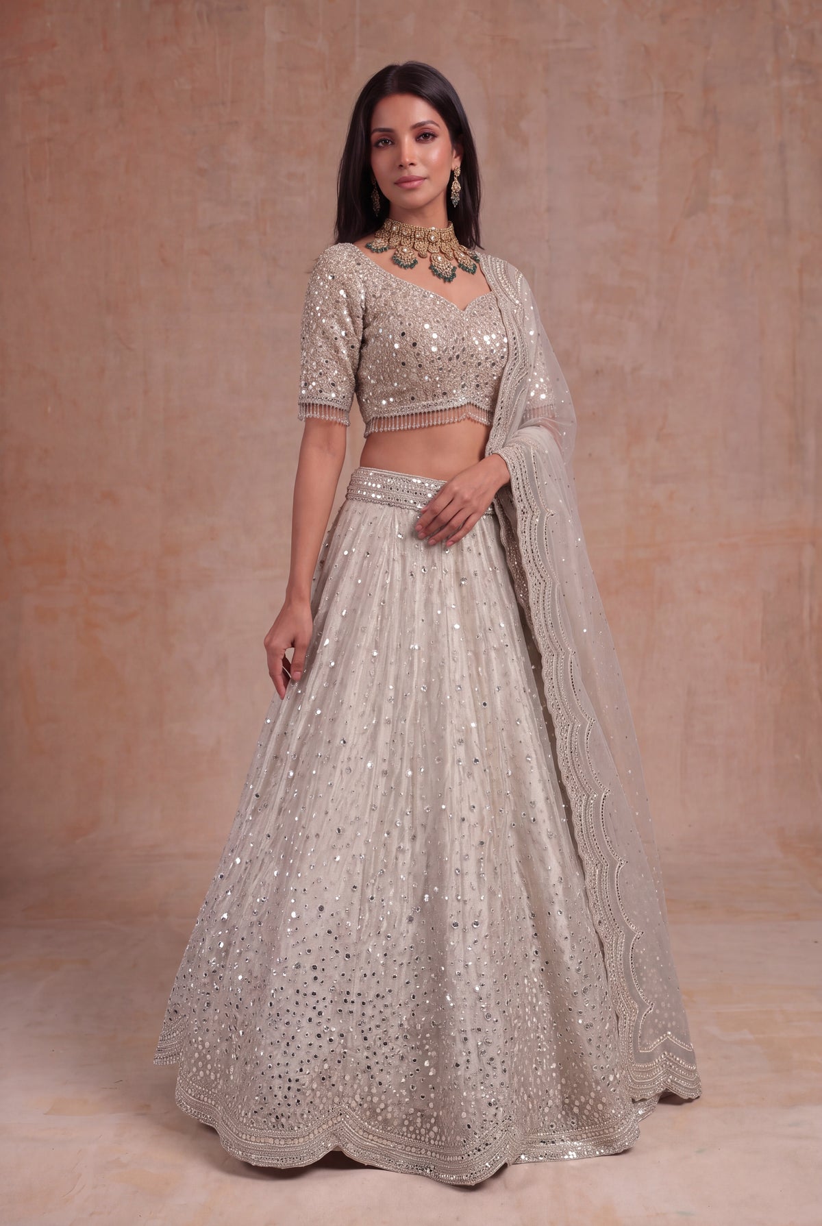 Rose Gold Tissue Lehenga - Mokshaa