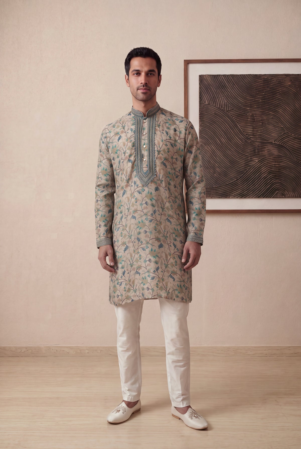 Multicolour Kalamkari Printed Silk Kurta Pant Set - Mokshaa