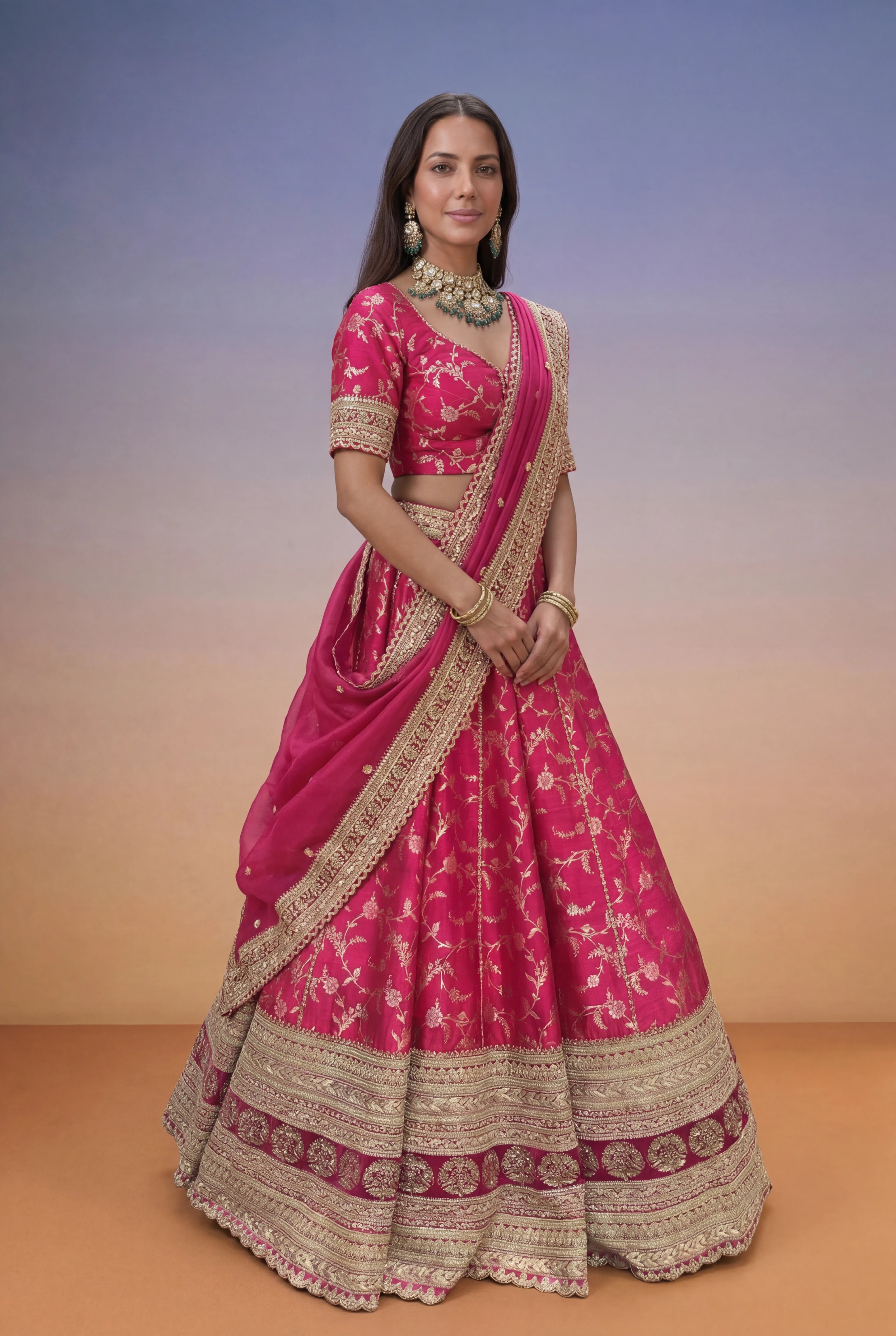 Pink Banarasi Raw Silk Lehenga