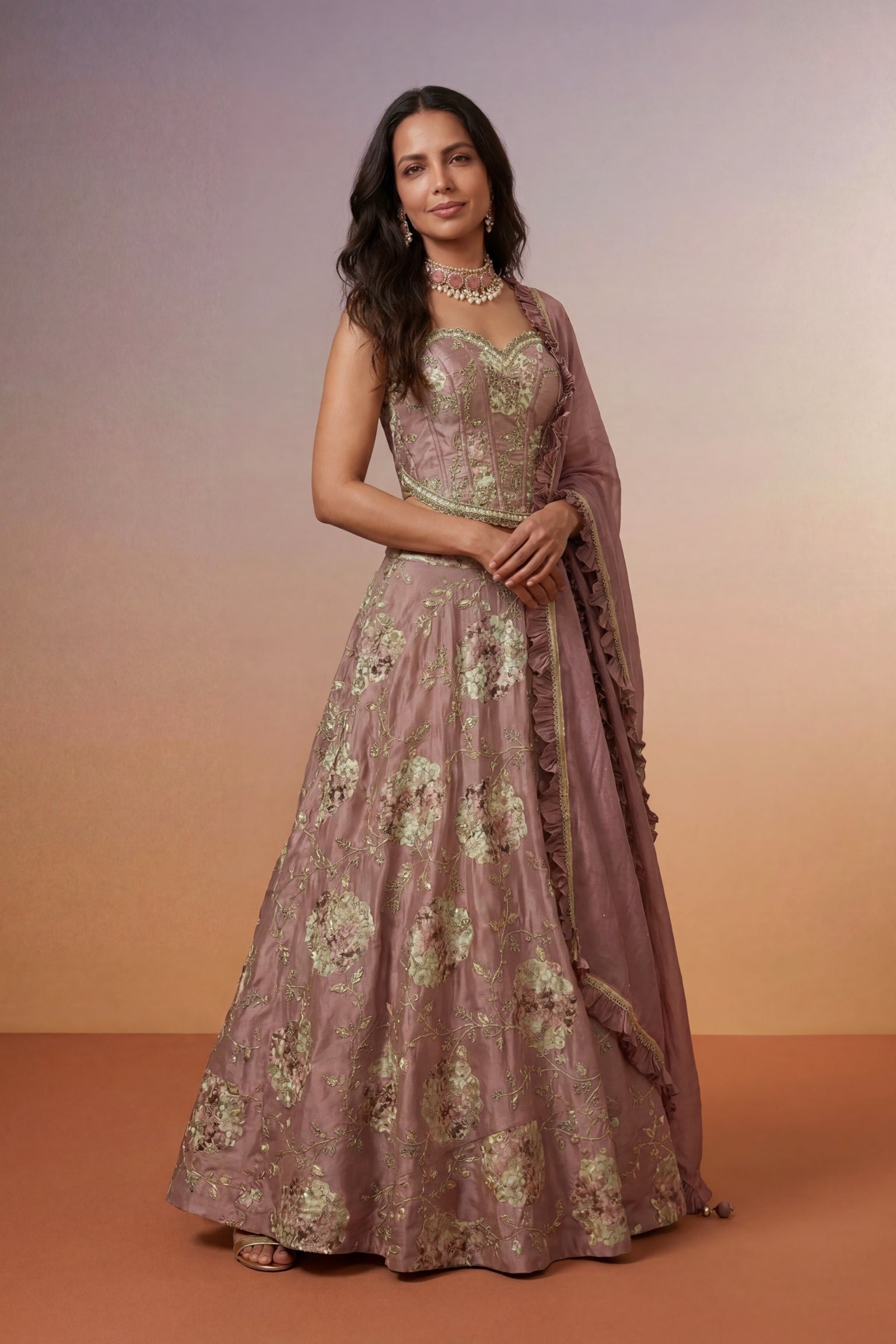 Dusty Rose Tissue Silk Lehenga Co-ord Set