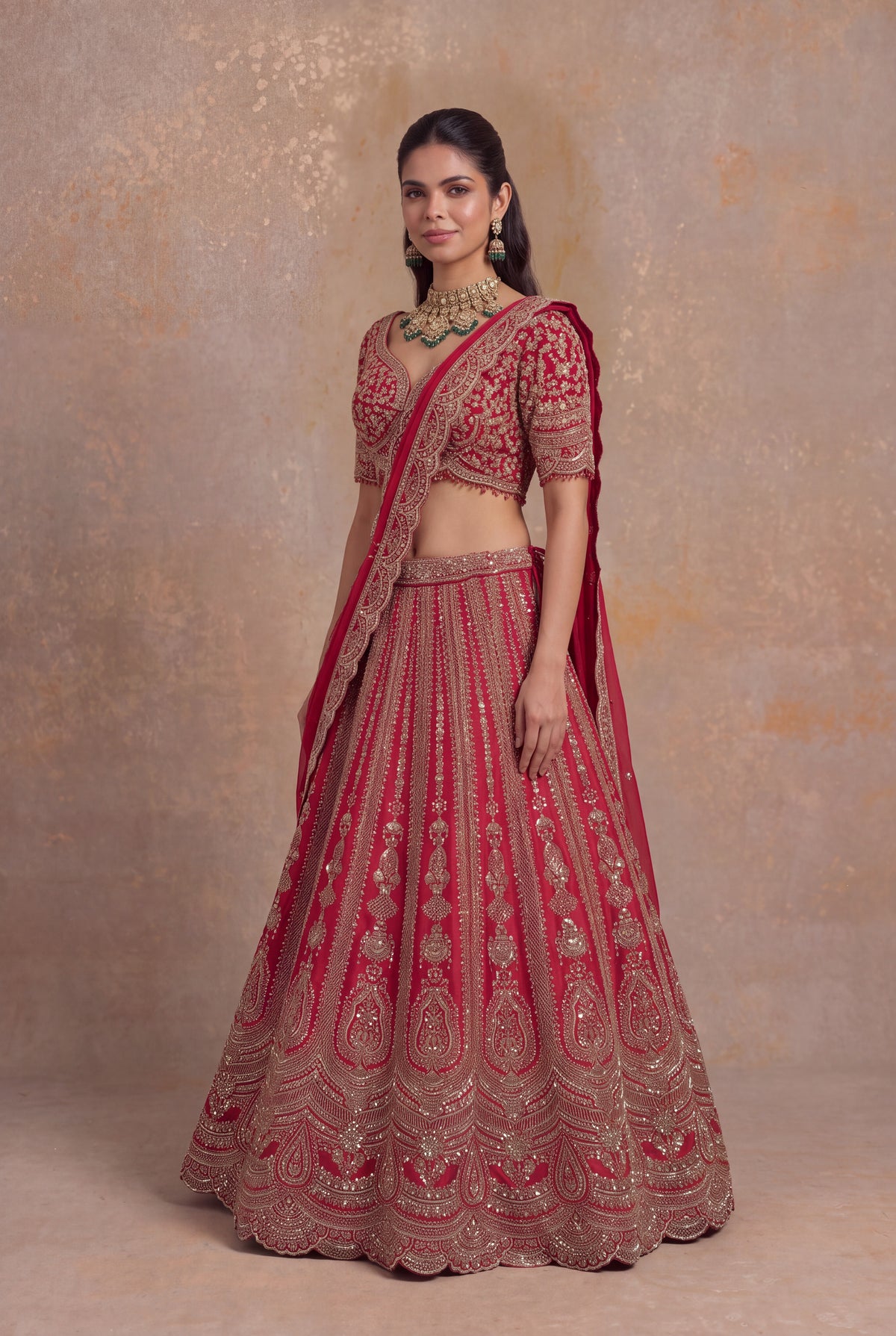 Red Raw Silk Bridal Lehenga - Mokshaa