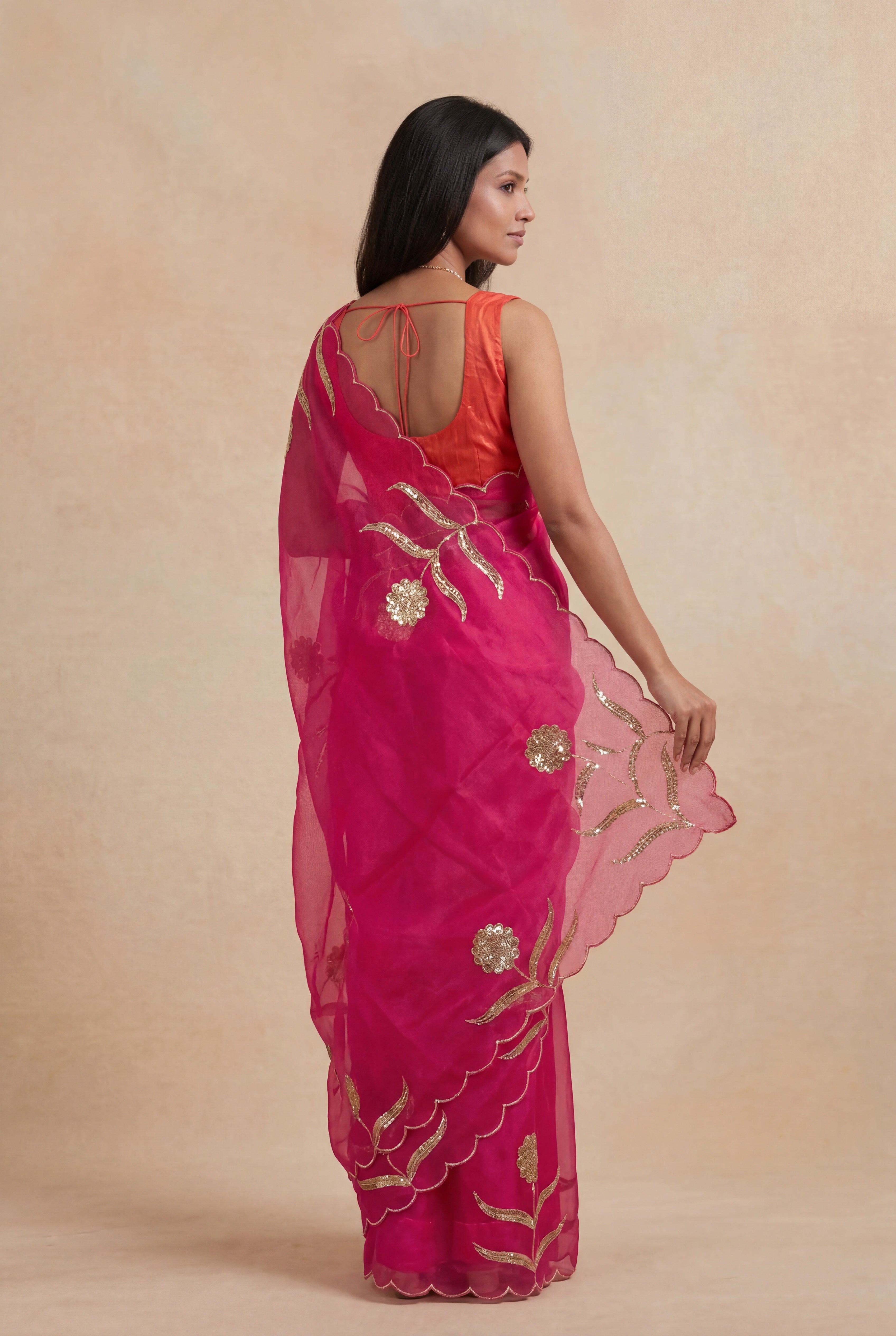 Rani Pink Organza Saree
