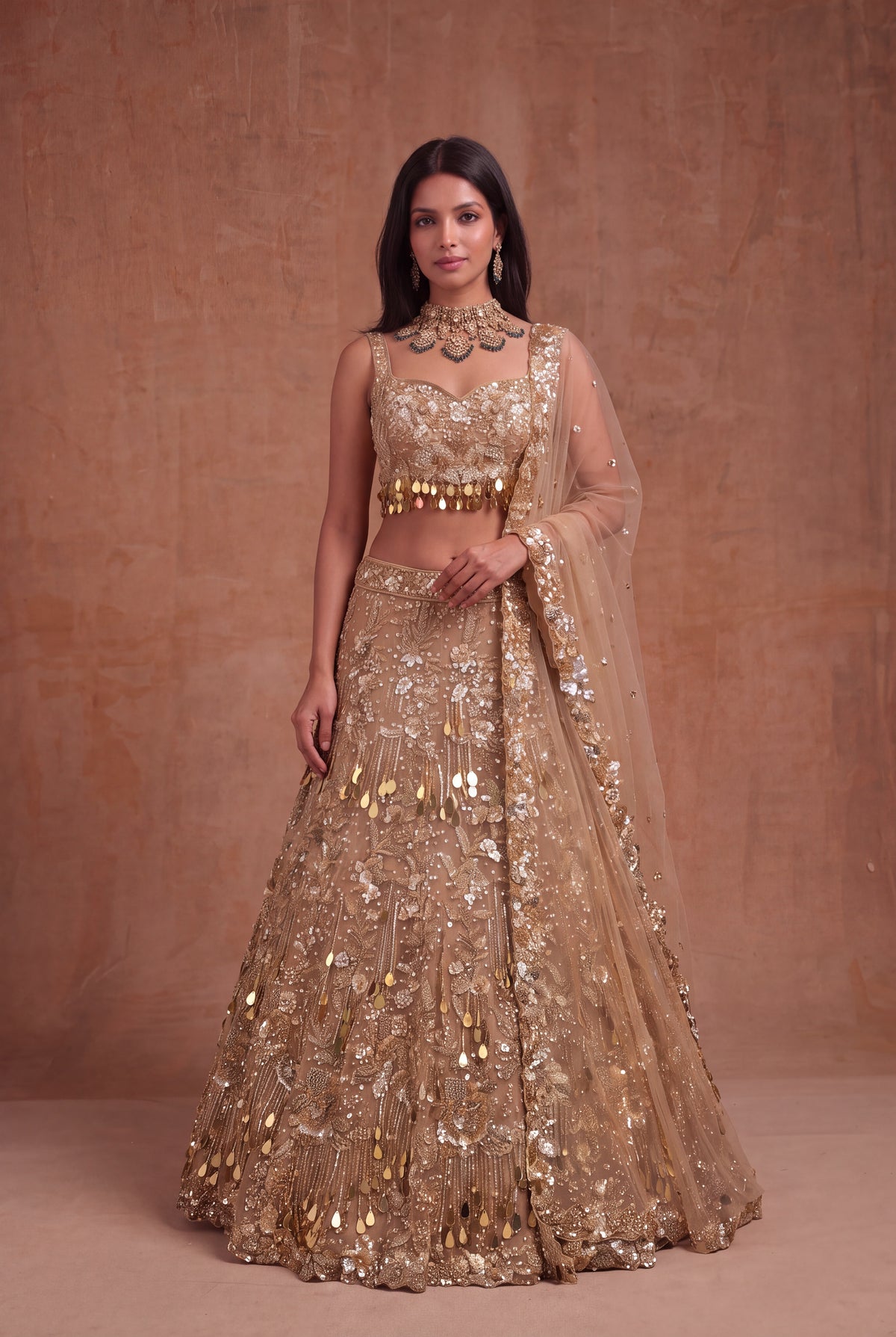 Gold Net Bridal Lehenga - Mokshaa