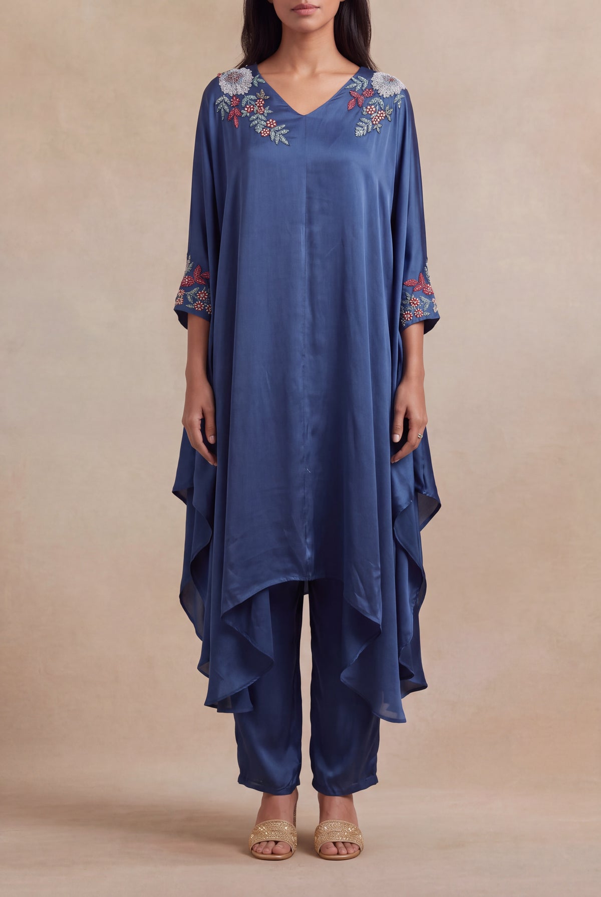 Blue Satin Silk Indo-Western Set - Mokshaa