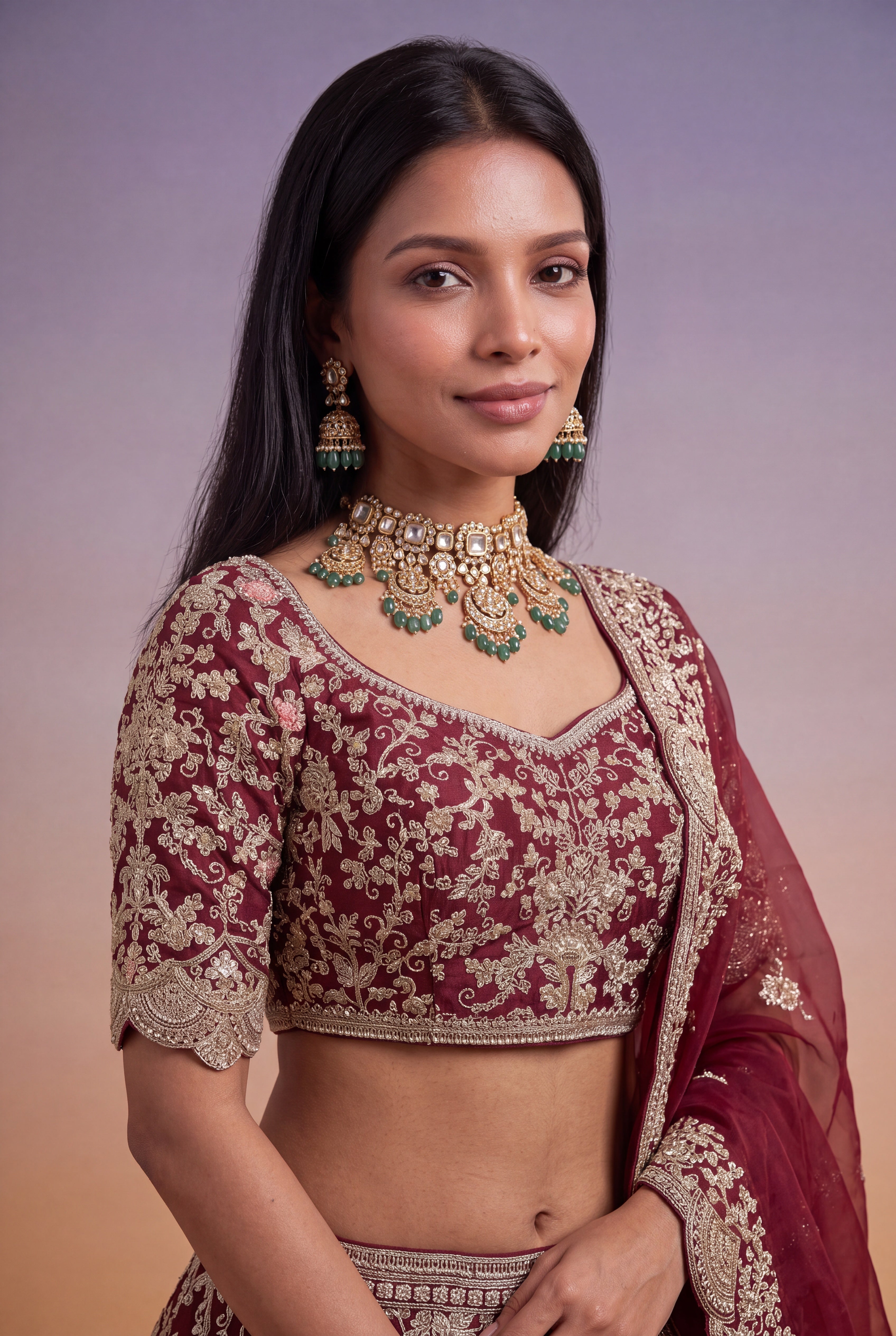 Maroon Raw Silk Bridal Lehenga