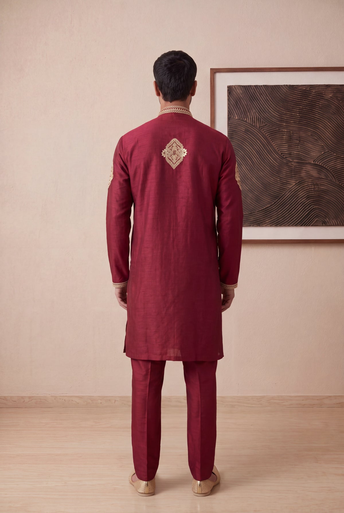 Red Raw Silk Kurta Pant Set - Mokshaa