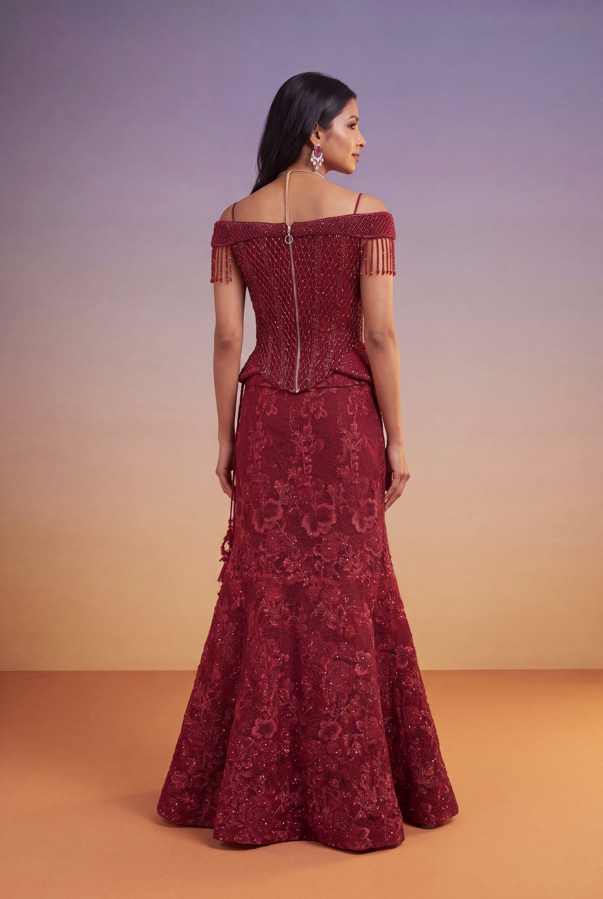Red Indo-Western Corset Lehenga - Mokshaa