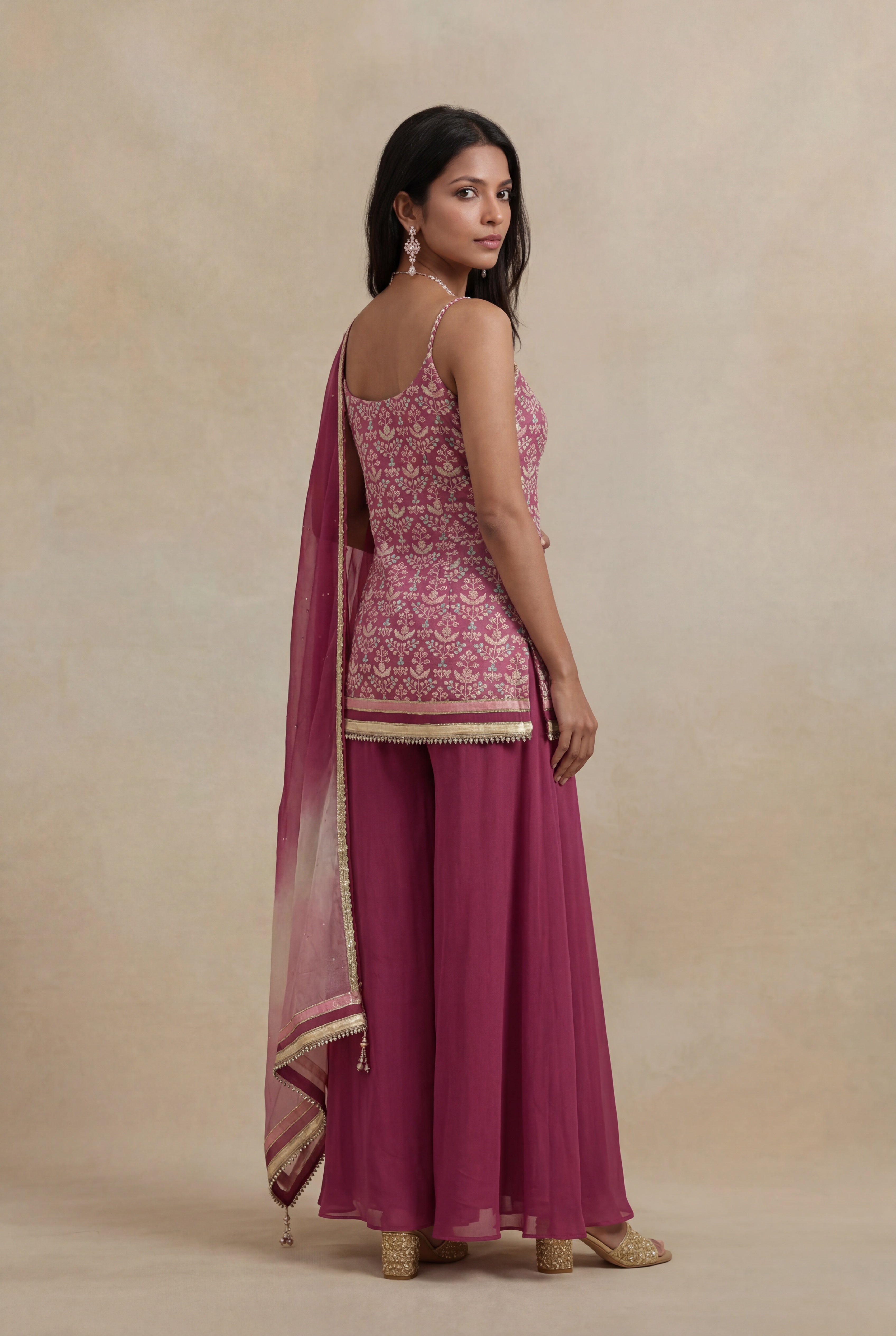 Rose Pink Georgette Indo-Western Set