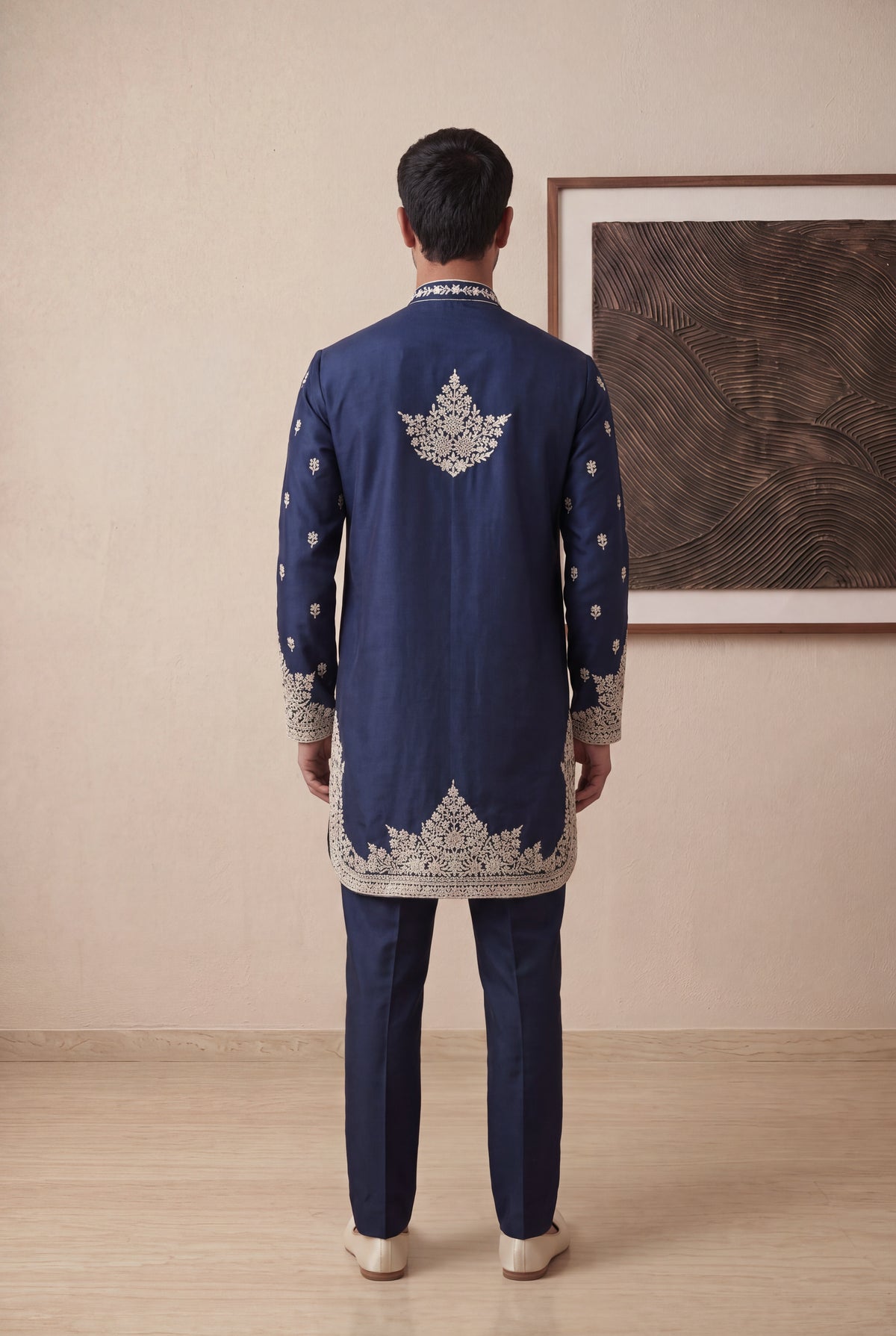 Navy Blue Silk Kurta Pant Set - Mokshaa