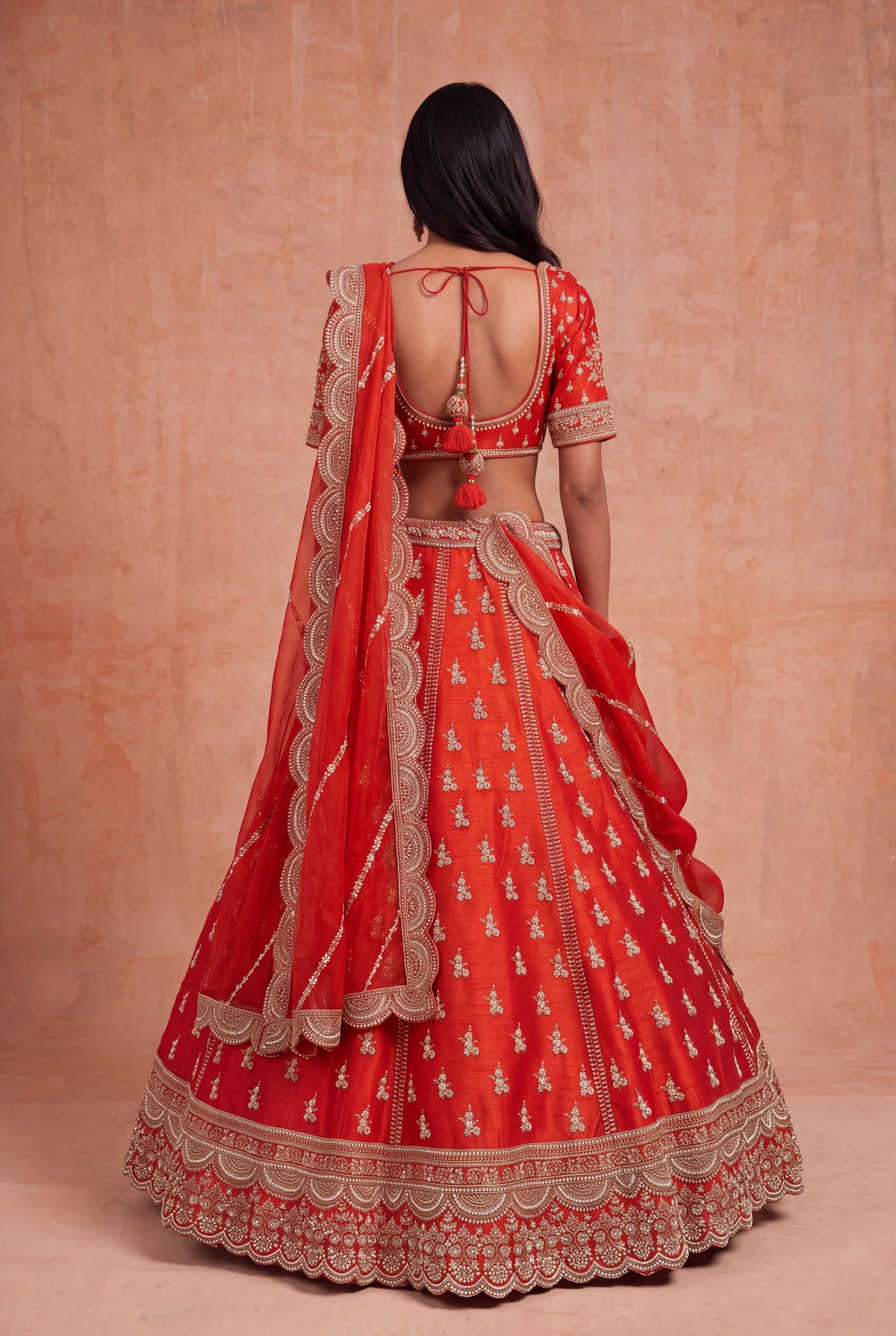 Rust Orange Raw Silk Lehenga - Mokshaa
