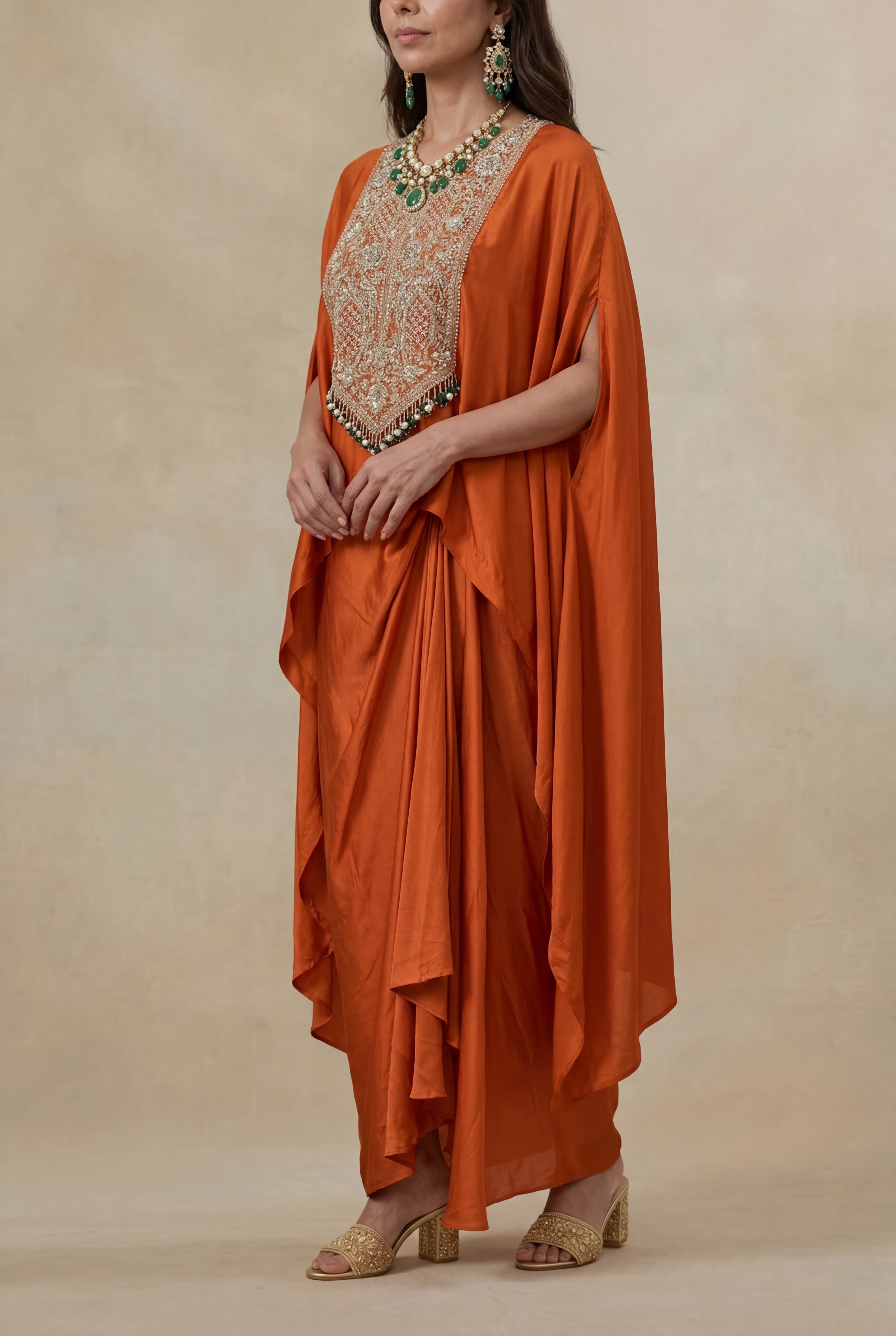 Rust Orange Satin Indo-Western Set