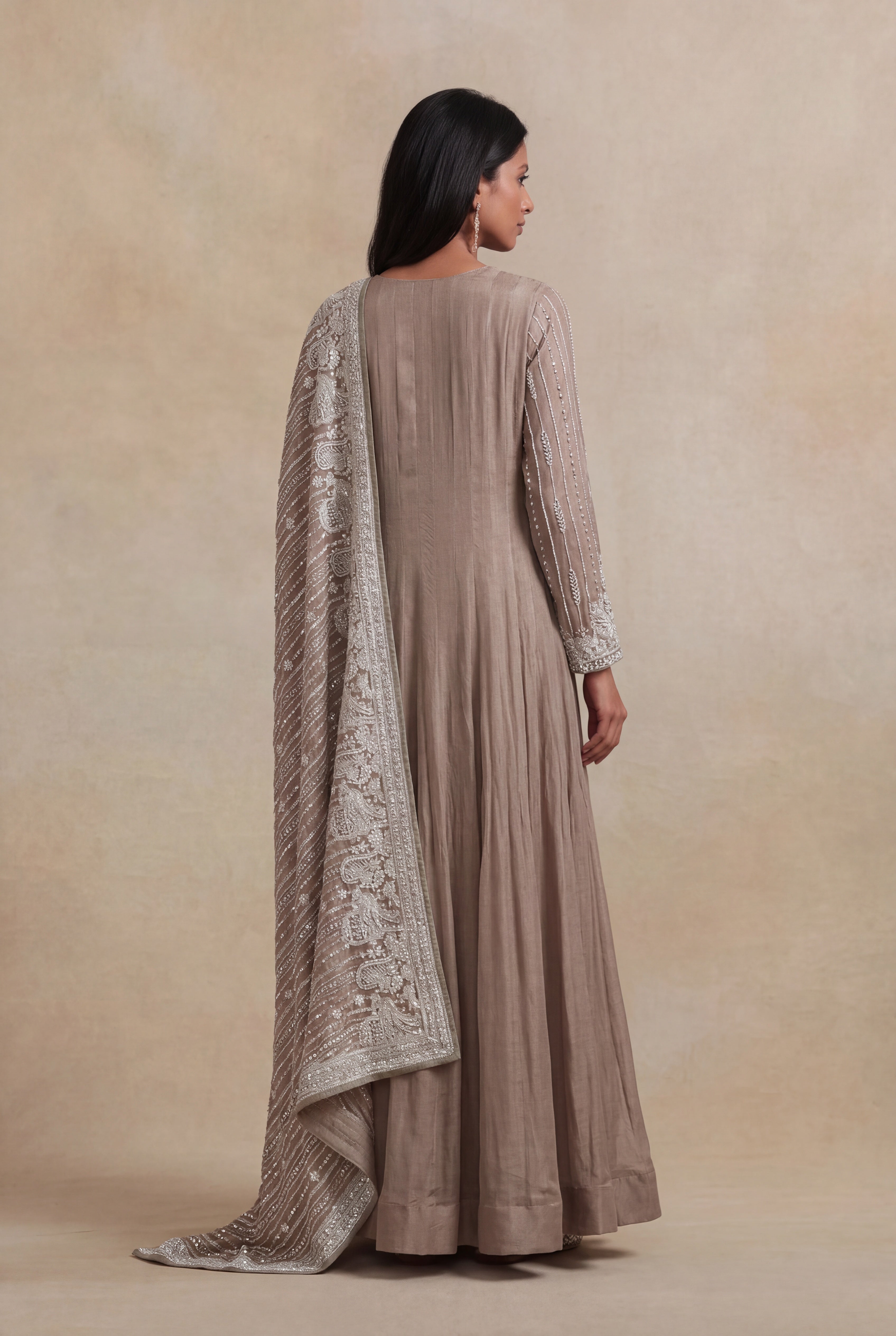 Elephant Grey Grape Fabric Embroidered Anarkali Suit