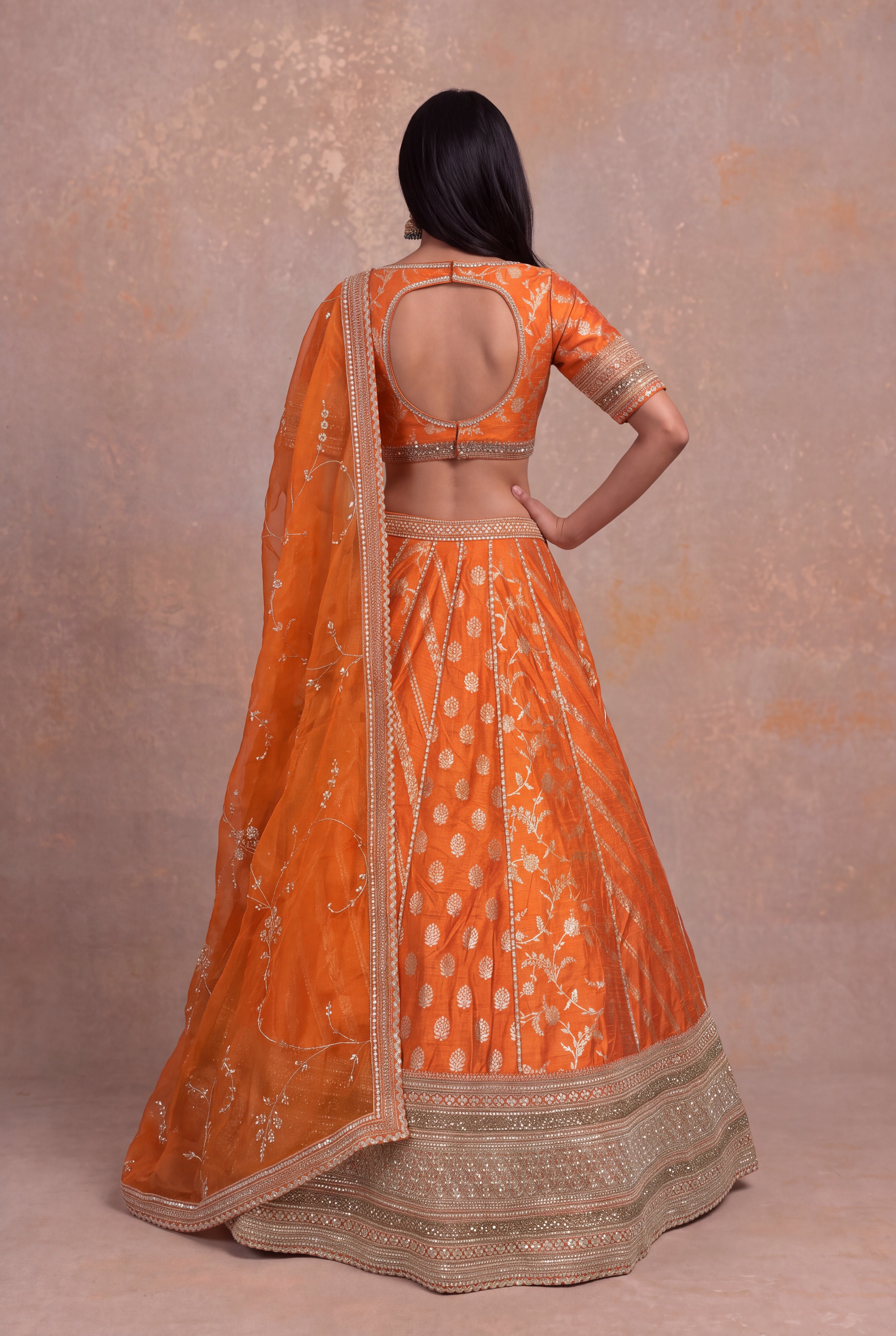 Orange Banarasi Raw Silk Lehenga