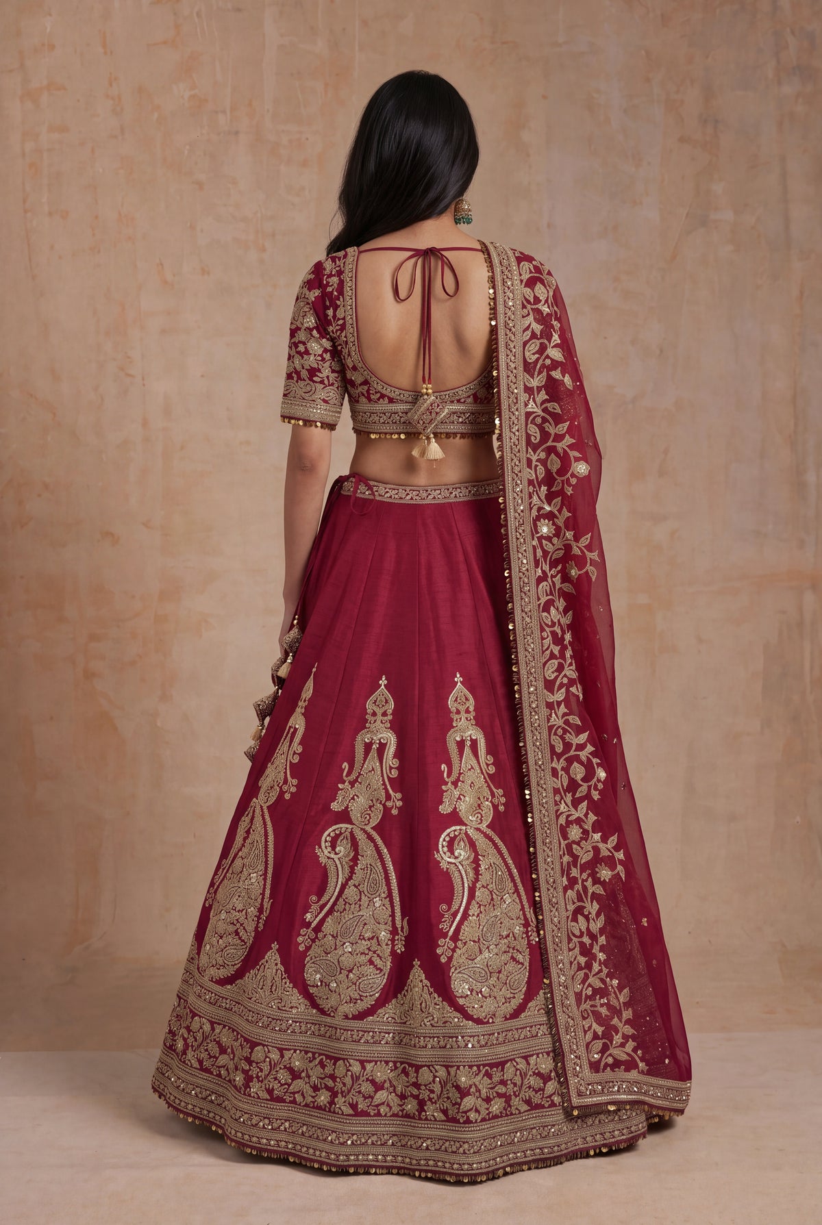 Maroon Raw Silk Lehenga - Mokshaa