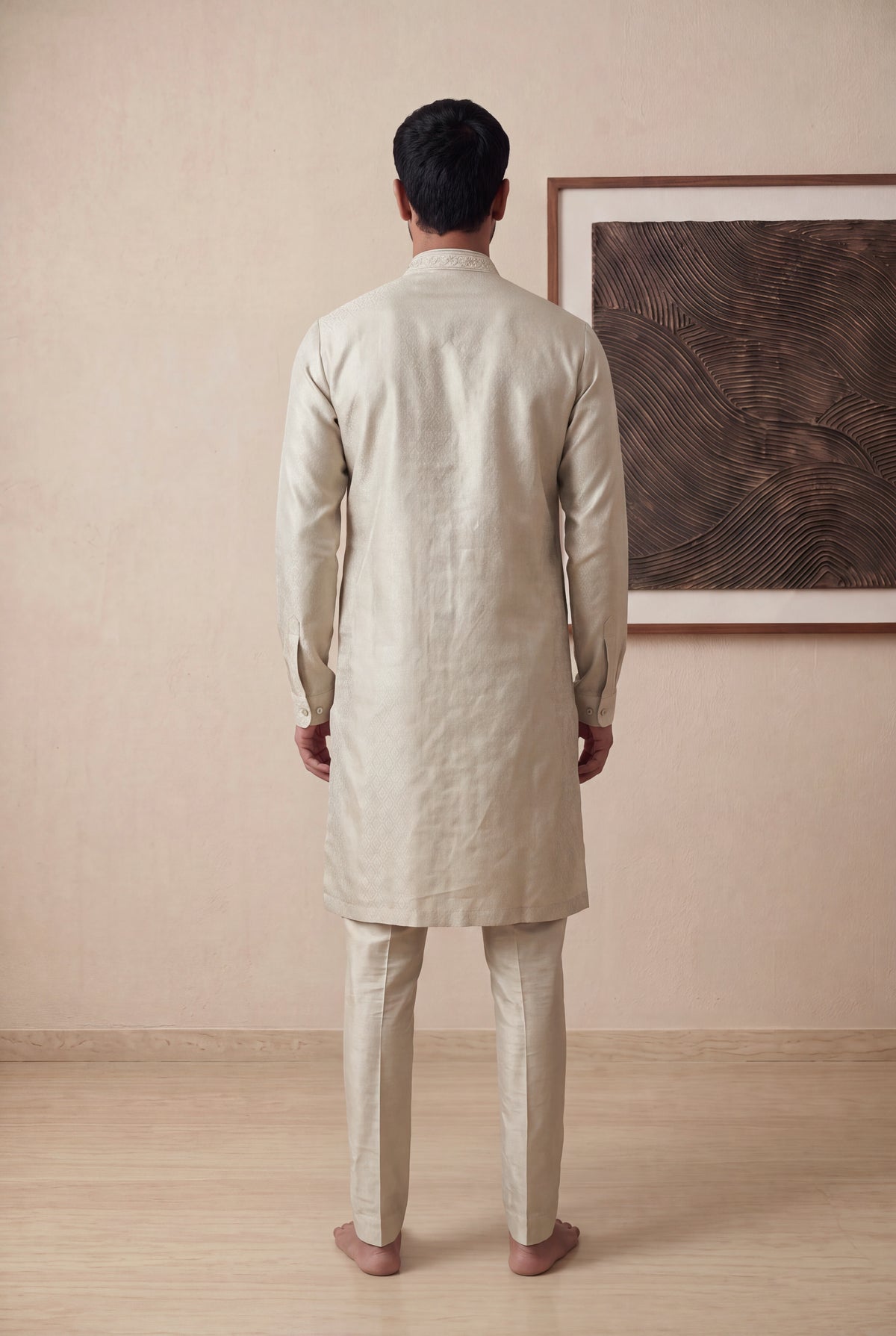 Gold Tissue Thread Work Kurta Pant Set - Mokshaa