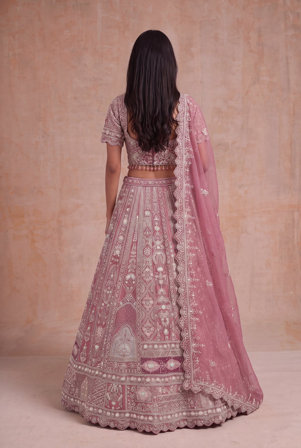 Dusty Rose Raw Silk Lehenga - Mokshaa