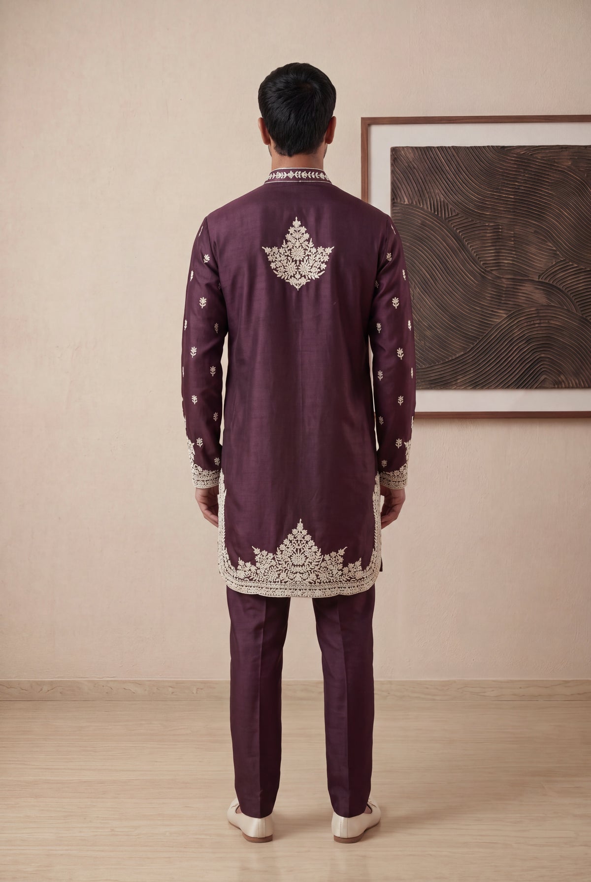 Dark Wine Silk Kurta Pant Set - Mokshaa