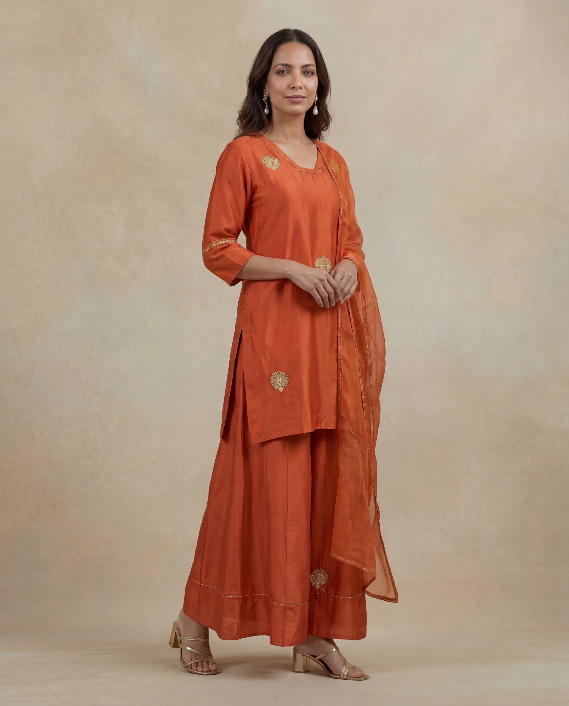 Orange Silk Indo-Western Kurta Set