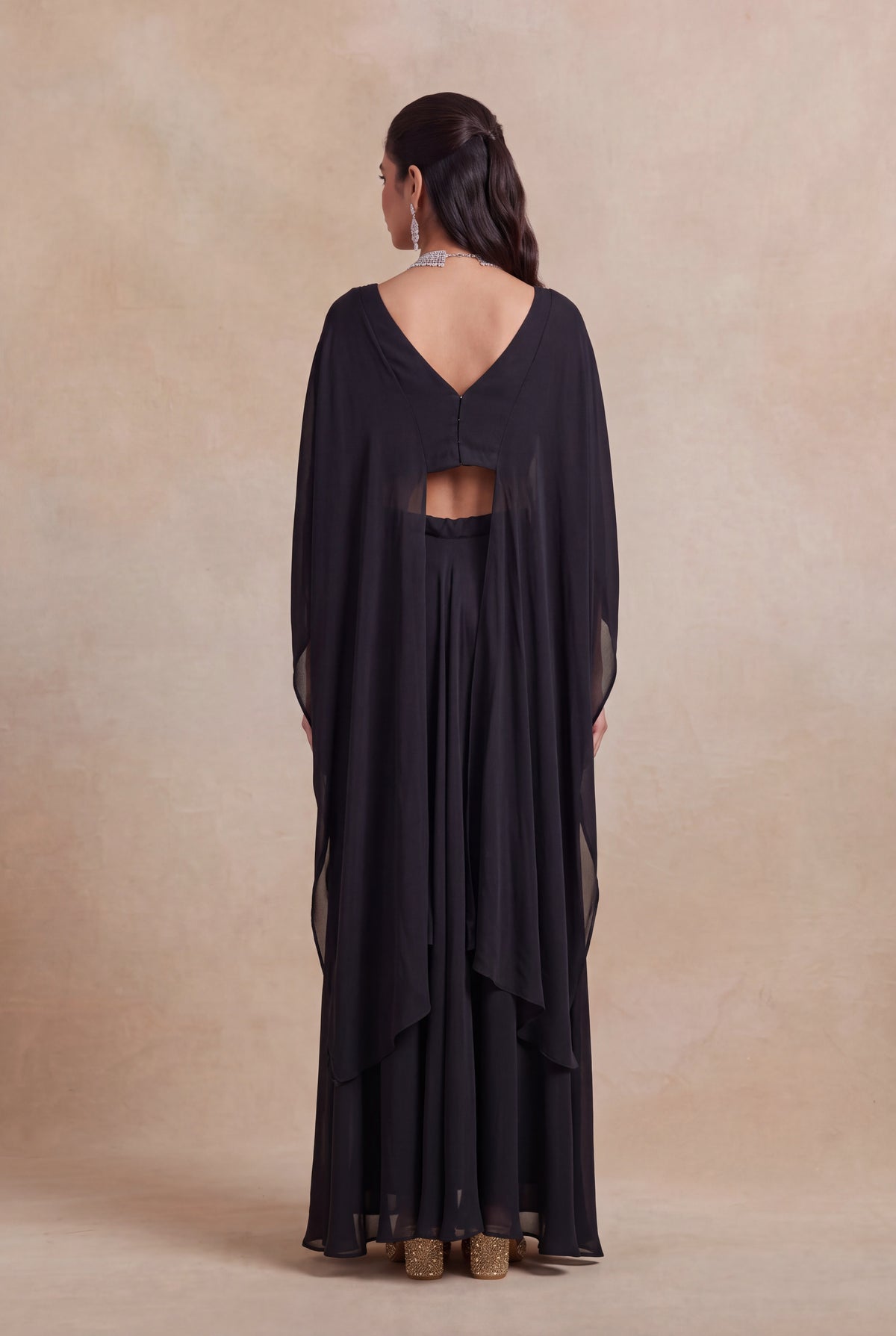 Black Satin Sharara Set - Mokshaa