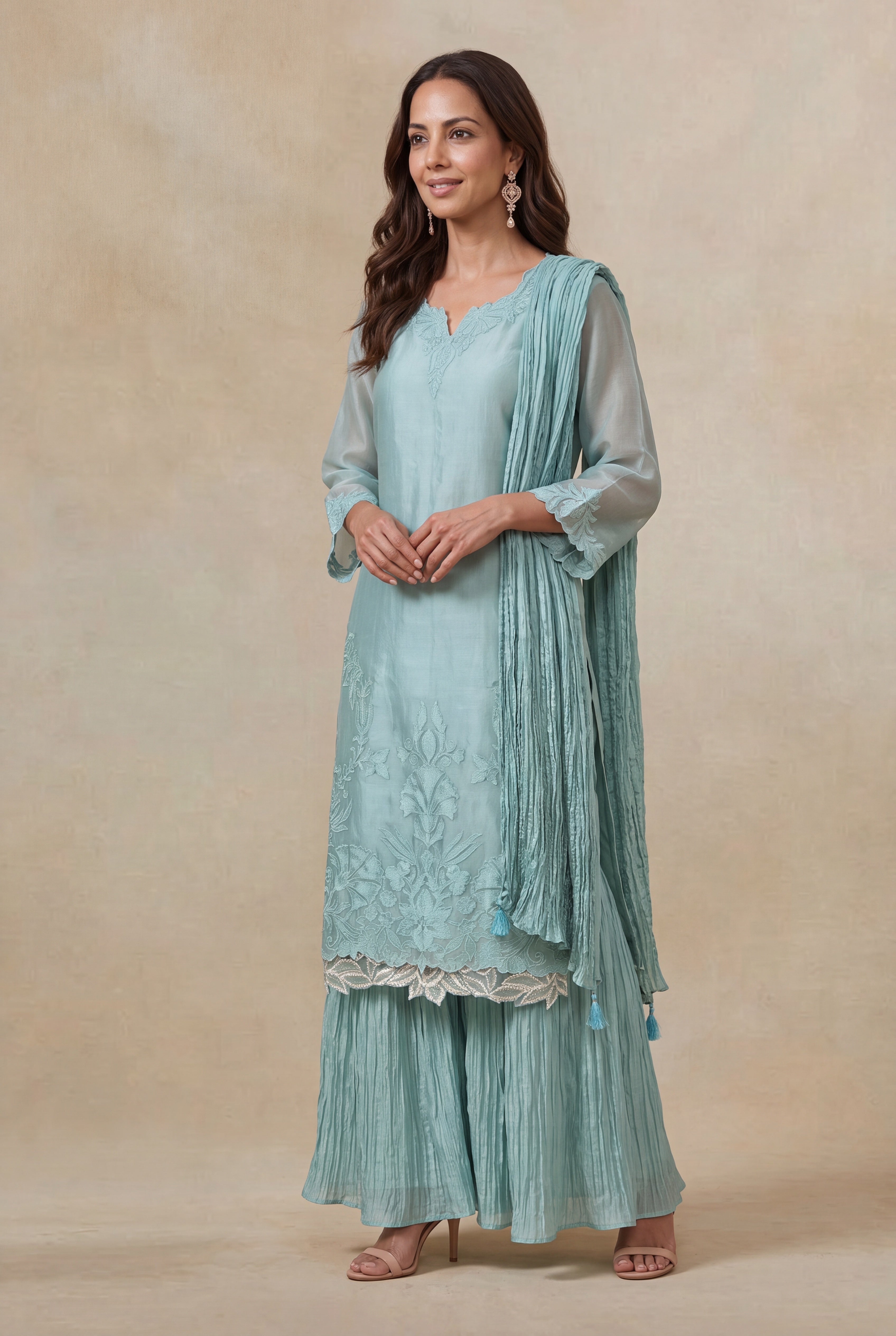 Powder Blue Organza Palazzo Salwar Set