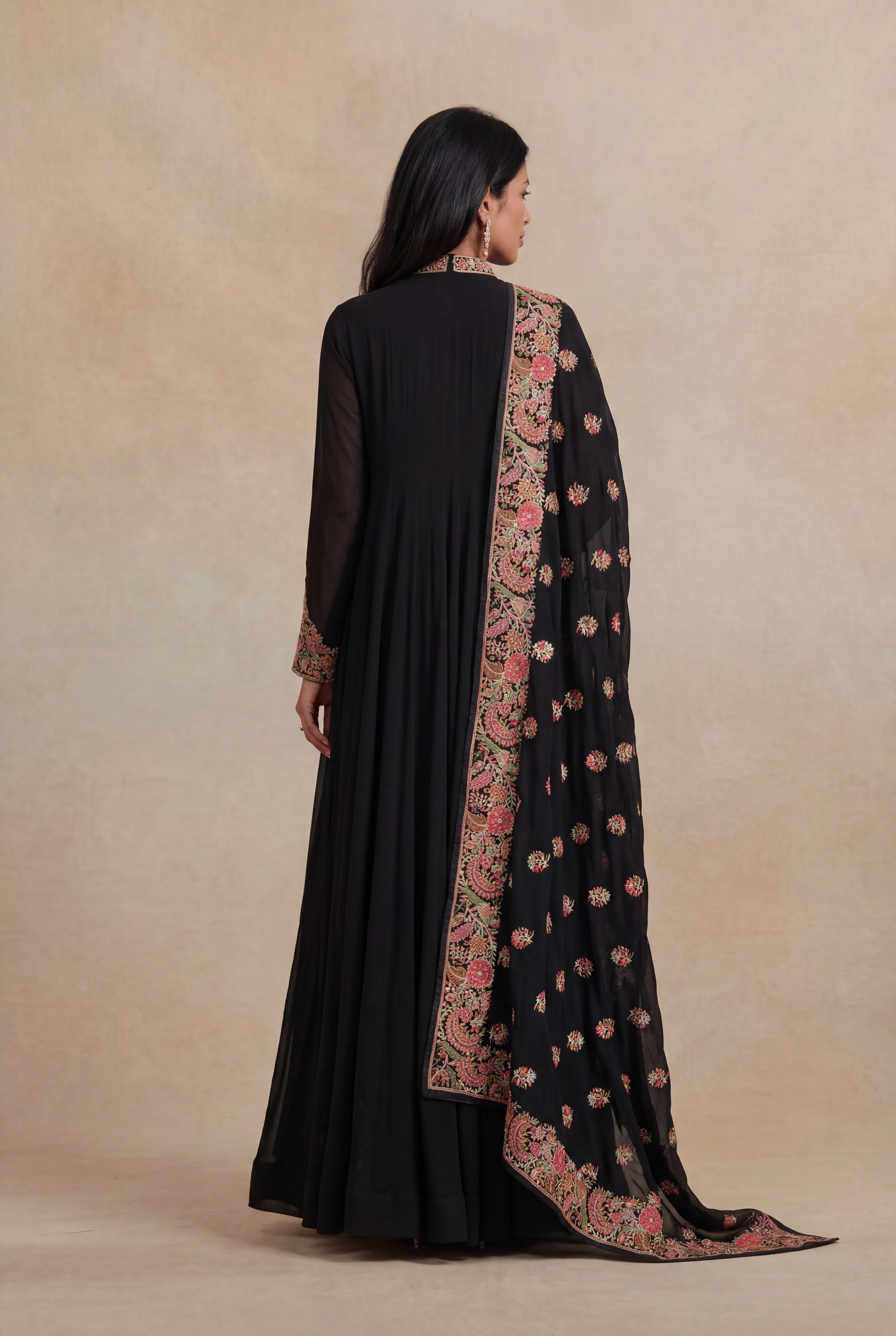 Black Grape Fabric Embroidered Anarkali Suit