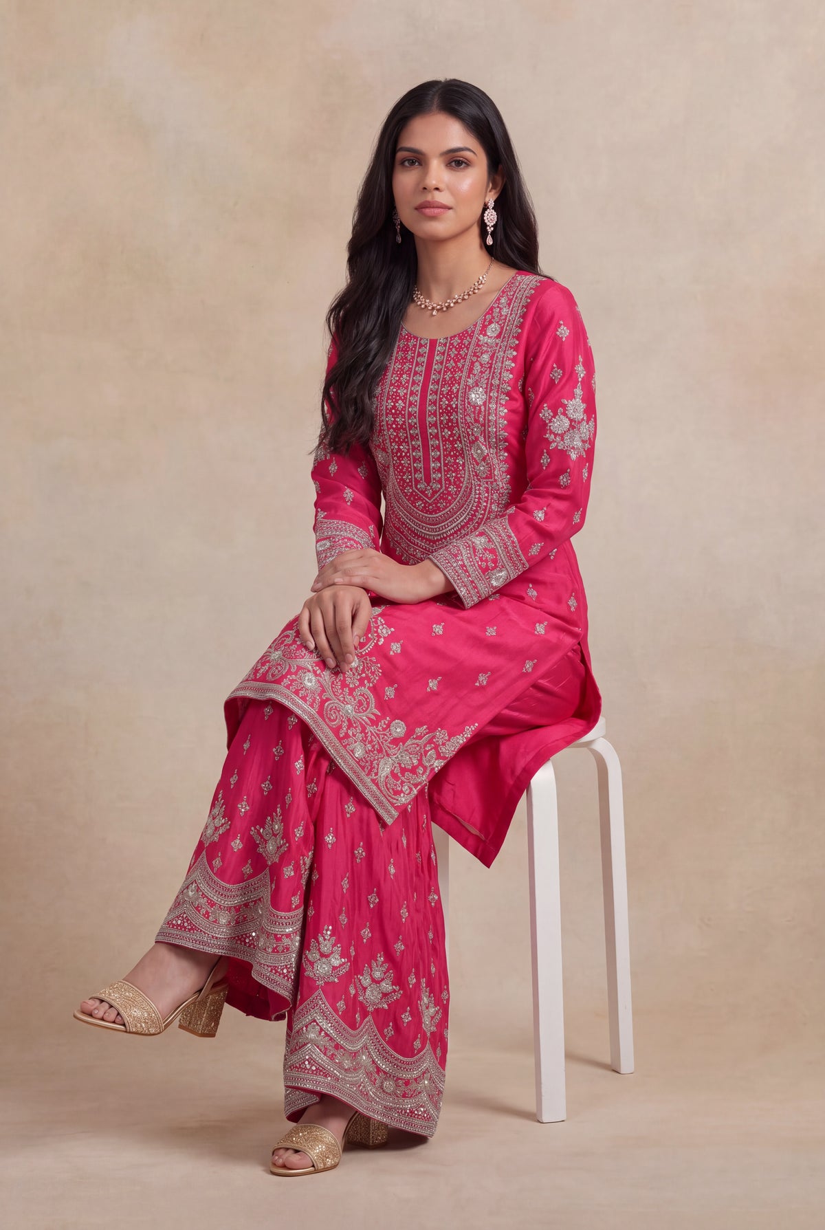 Rani Pink Crepe Sharara Set - Mokshaa