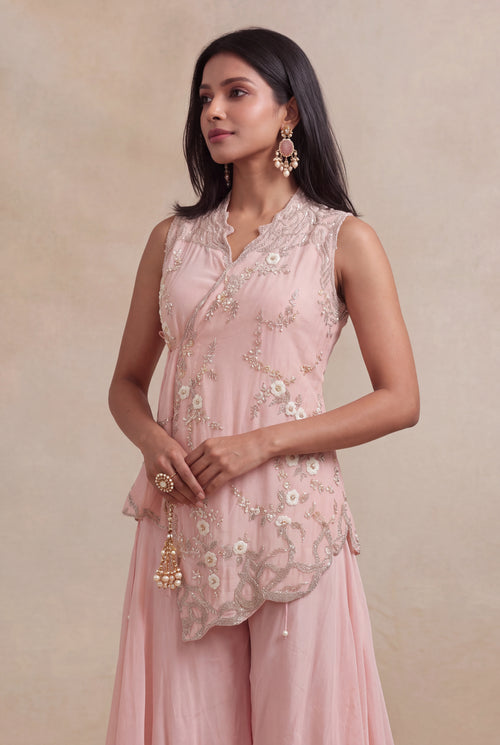 Blush Pink Silk Palazzo Set - Mokshaa