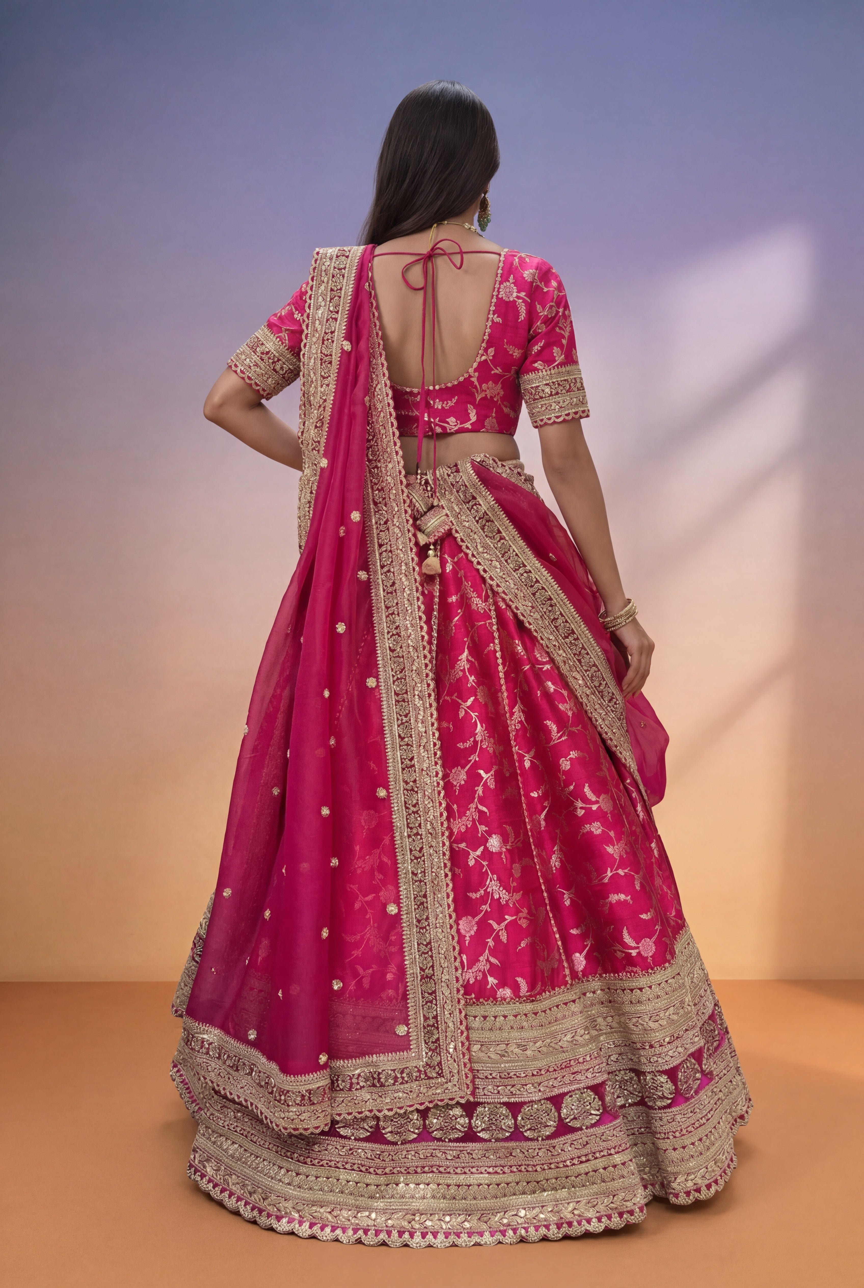 Pink Banarasi Raw Silk Lehenga