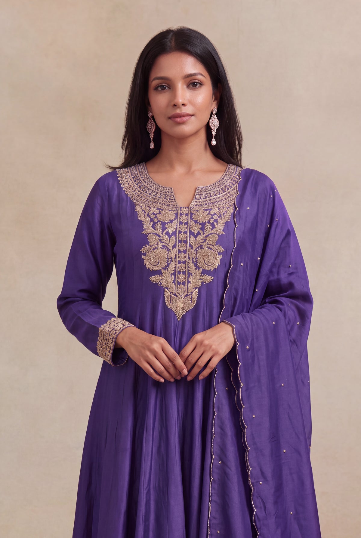 Purple Raw Silk Anarkali Set - Mokshaa