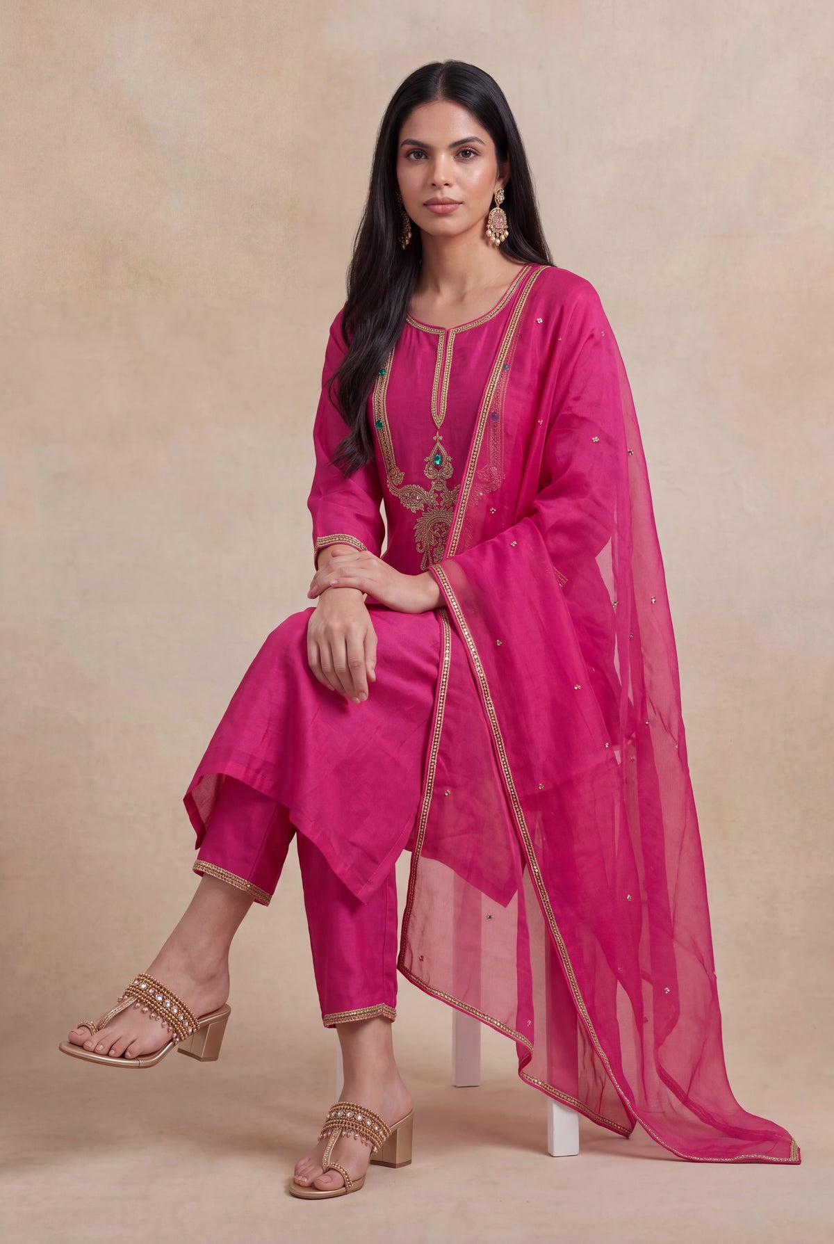 Rani Pink Silk Salwar Set - Mokshaa