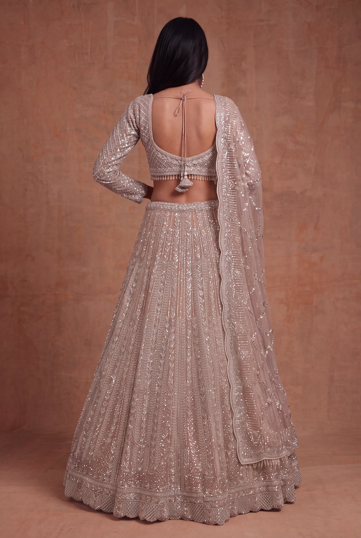 Champagne Net Lehenga - Mokshaa