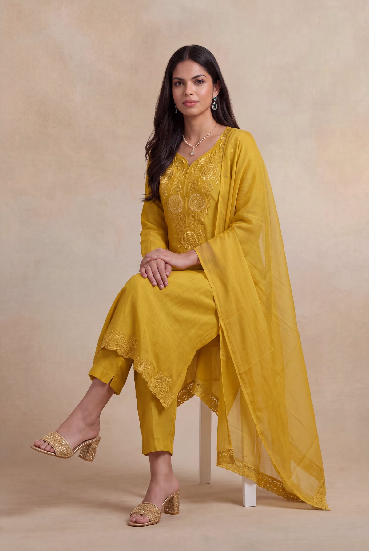 Mustard Mul Cotton Straight-Cut Salwar Set - Mokshaa