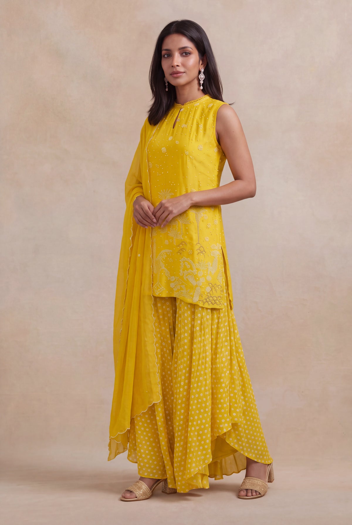 Sunshine Yellow Silk Palazzo Set - Mokshaa