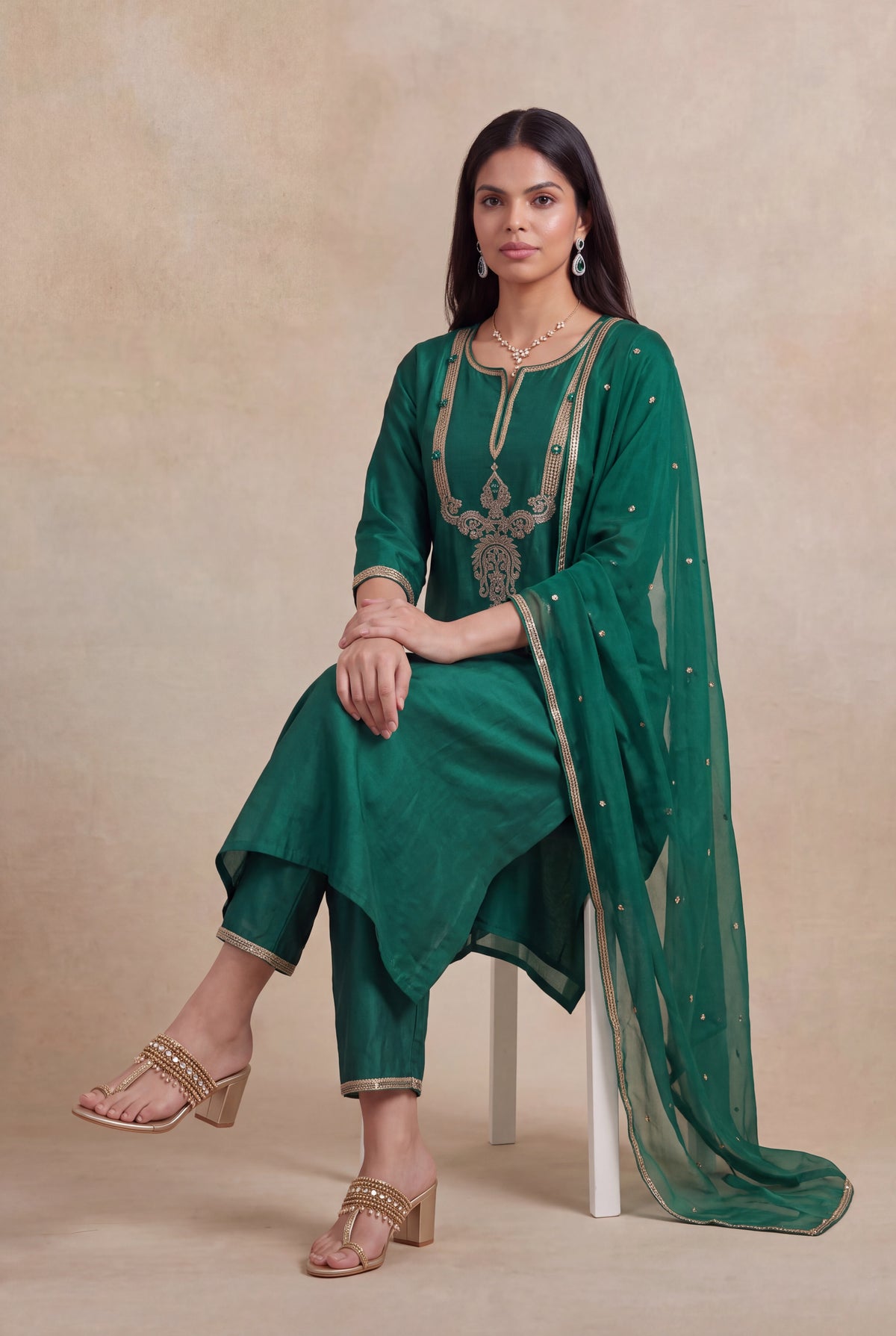 Emerald Green Silk Salwar Set - Mokshaa