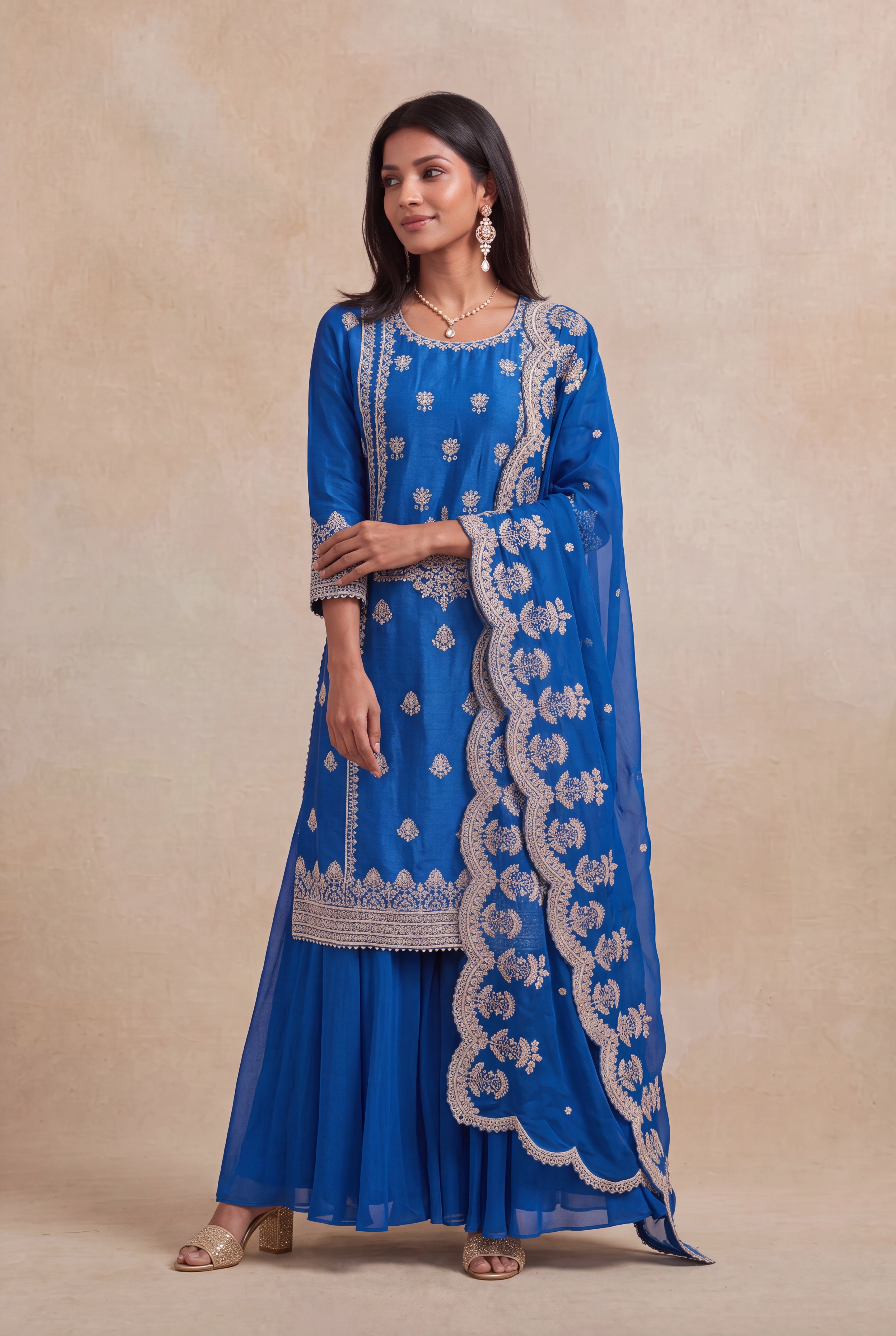 Royal Blue Raw Silk Sharara Set