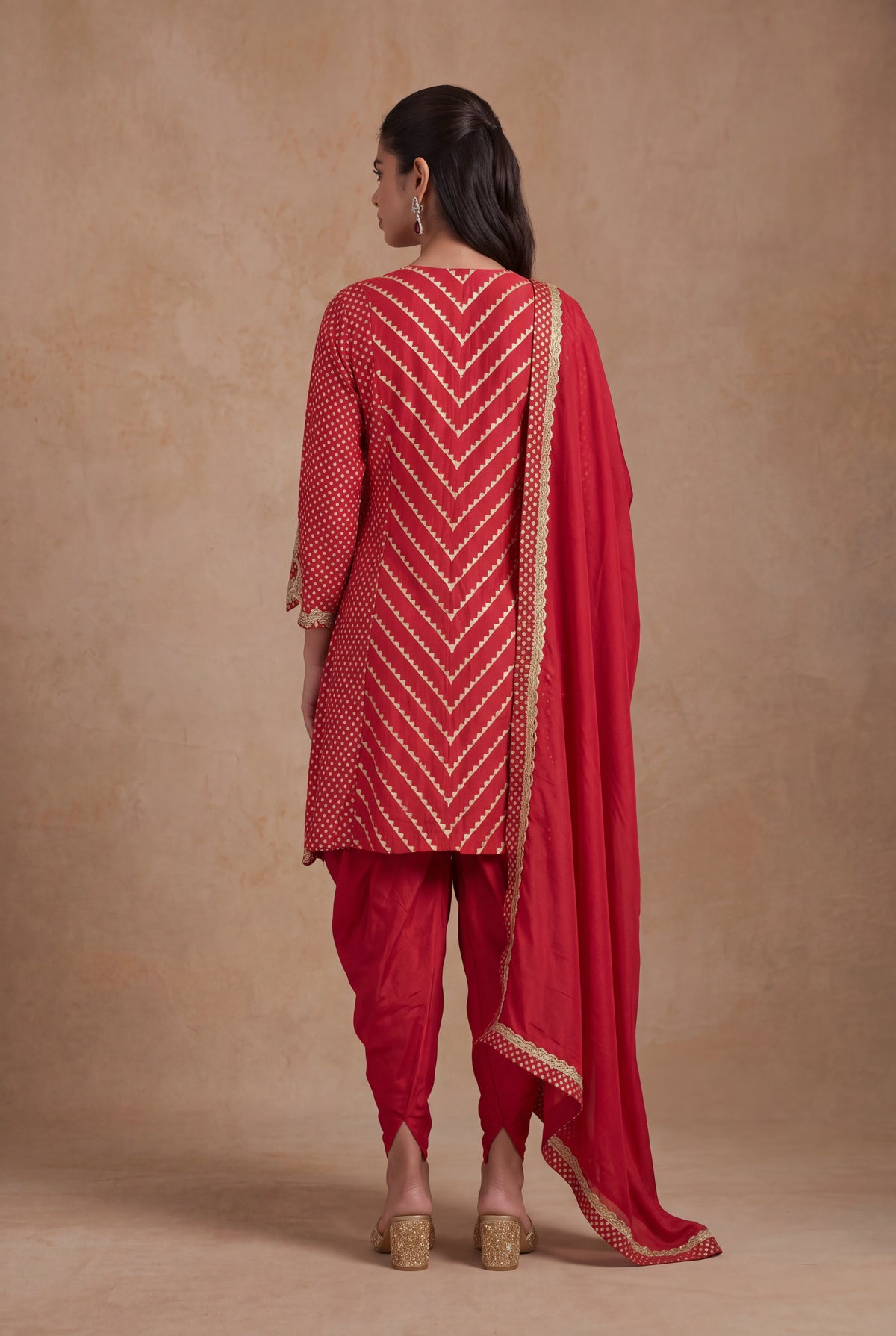 Cherry Red Banarasi Silk Indo Western Set with Zari and Pearl Work - Mokshaa