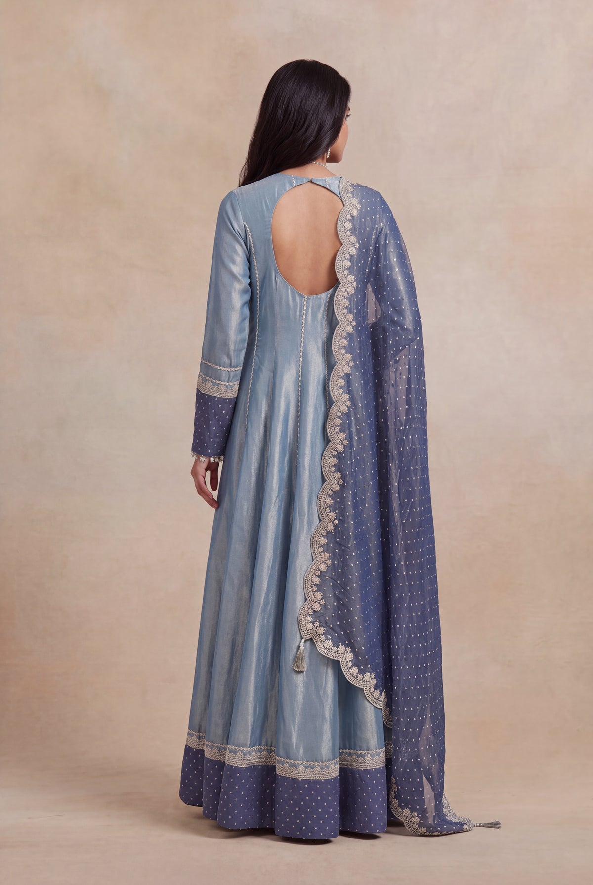 Blue Tissue Anarkali Set - Mokshaa