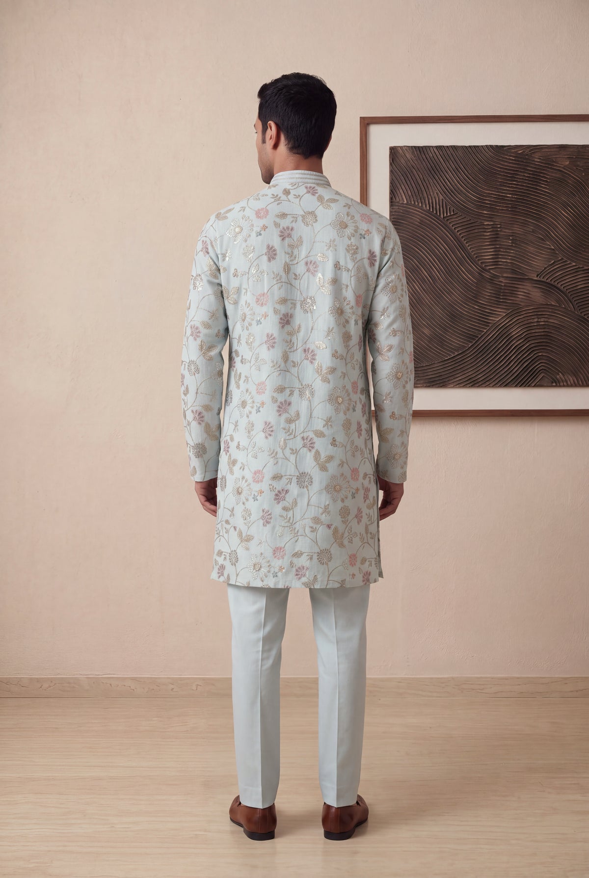 Ice Blue Linen Kurta Set - Mokshaa