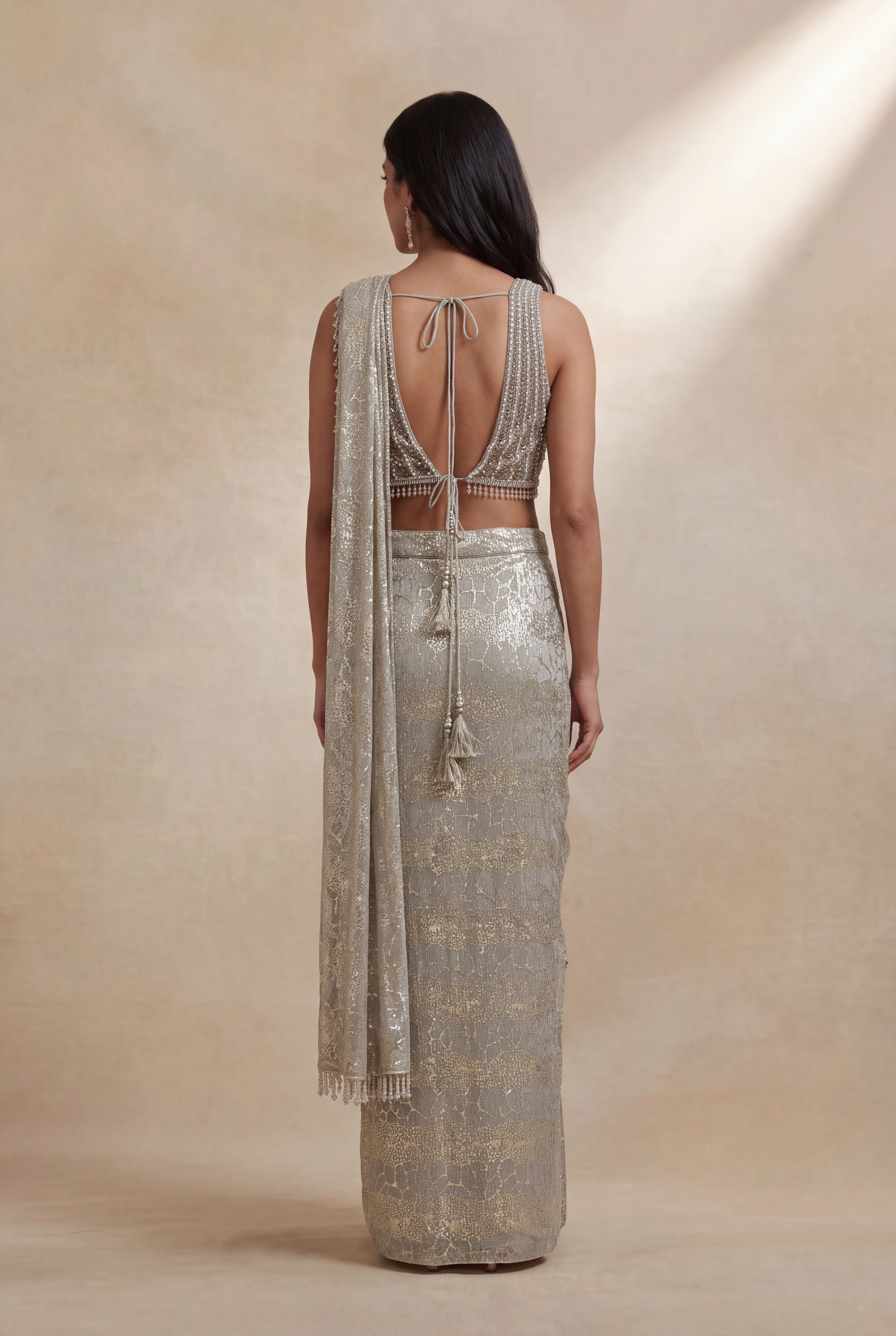Gold Soft Net Drape Saree