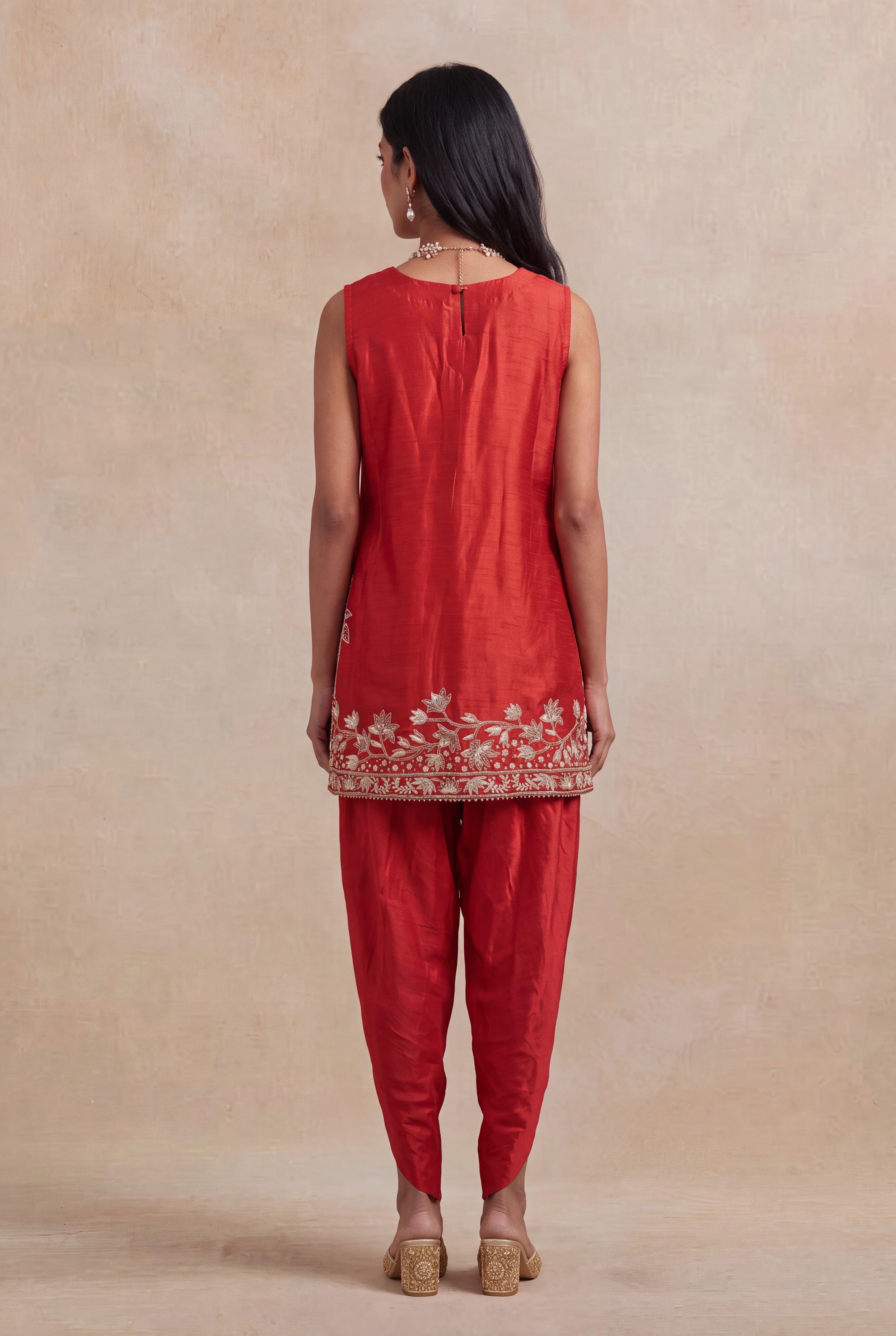 Red Raw Silk Indo-Western Dhoti Set