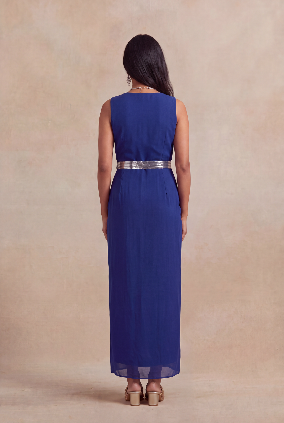 Royal Blue Indo-Western Drape Dress - Mokshaa