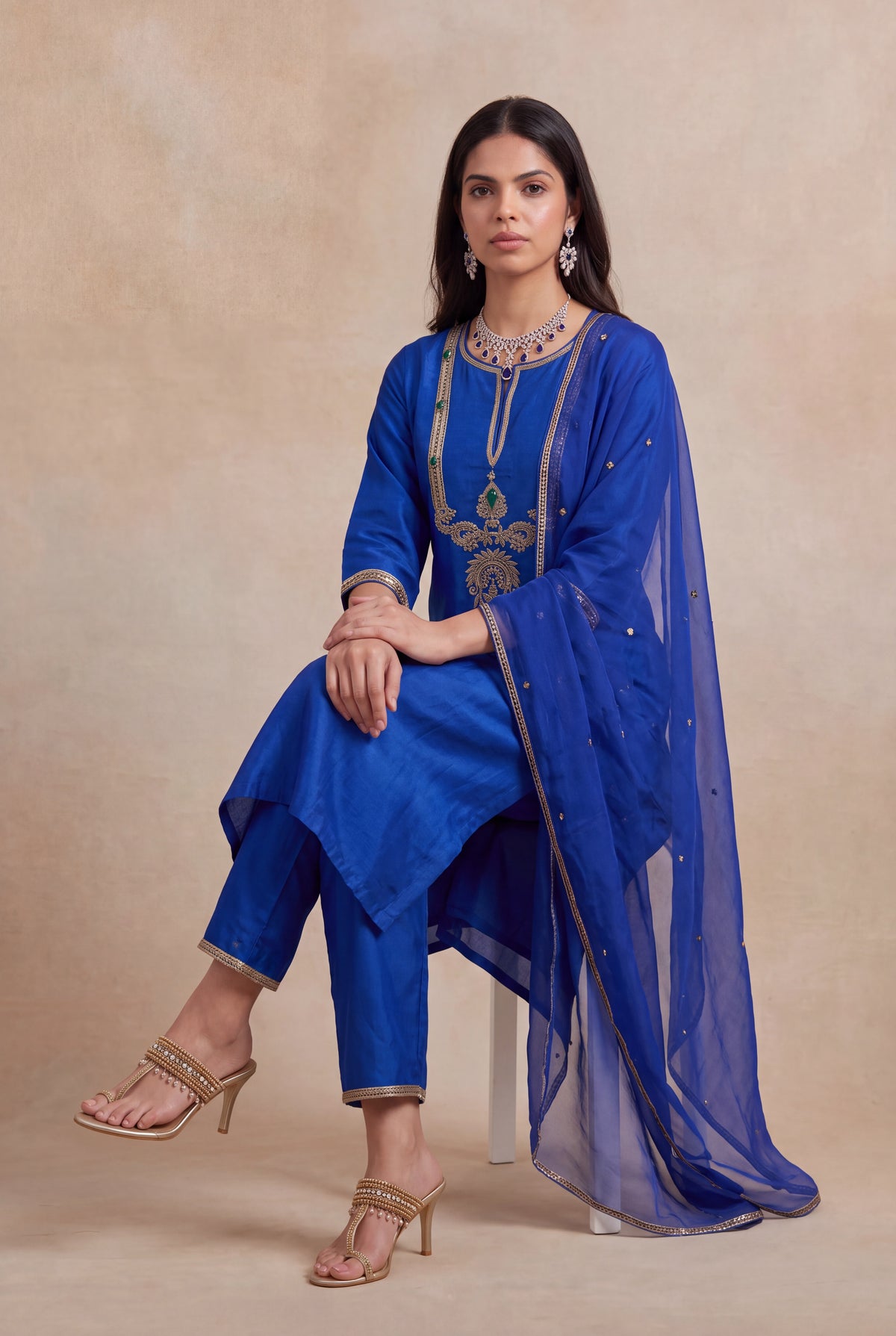 Royal Blue Silk Salwar Set - Mokshaa