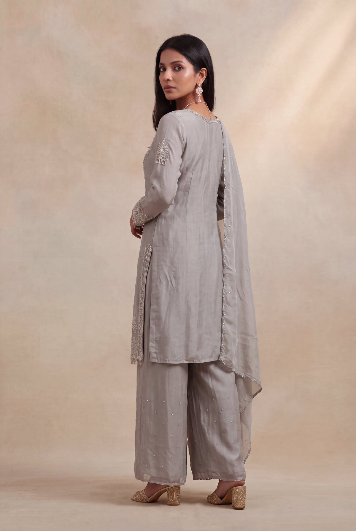 Grey Crepe Palazzo Set - Mokshaa